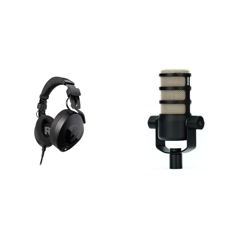 RØDE NTH-100 Professional Studio Headphones & PodMic Cardioid Dynamic Microphone Kit - Perfect for Podcasting, Streaming, Voice Recording & Home Studio Setup
