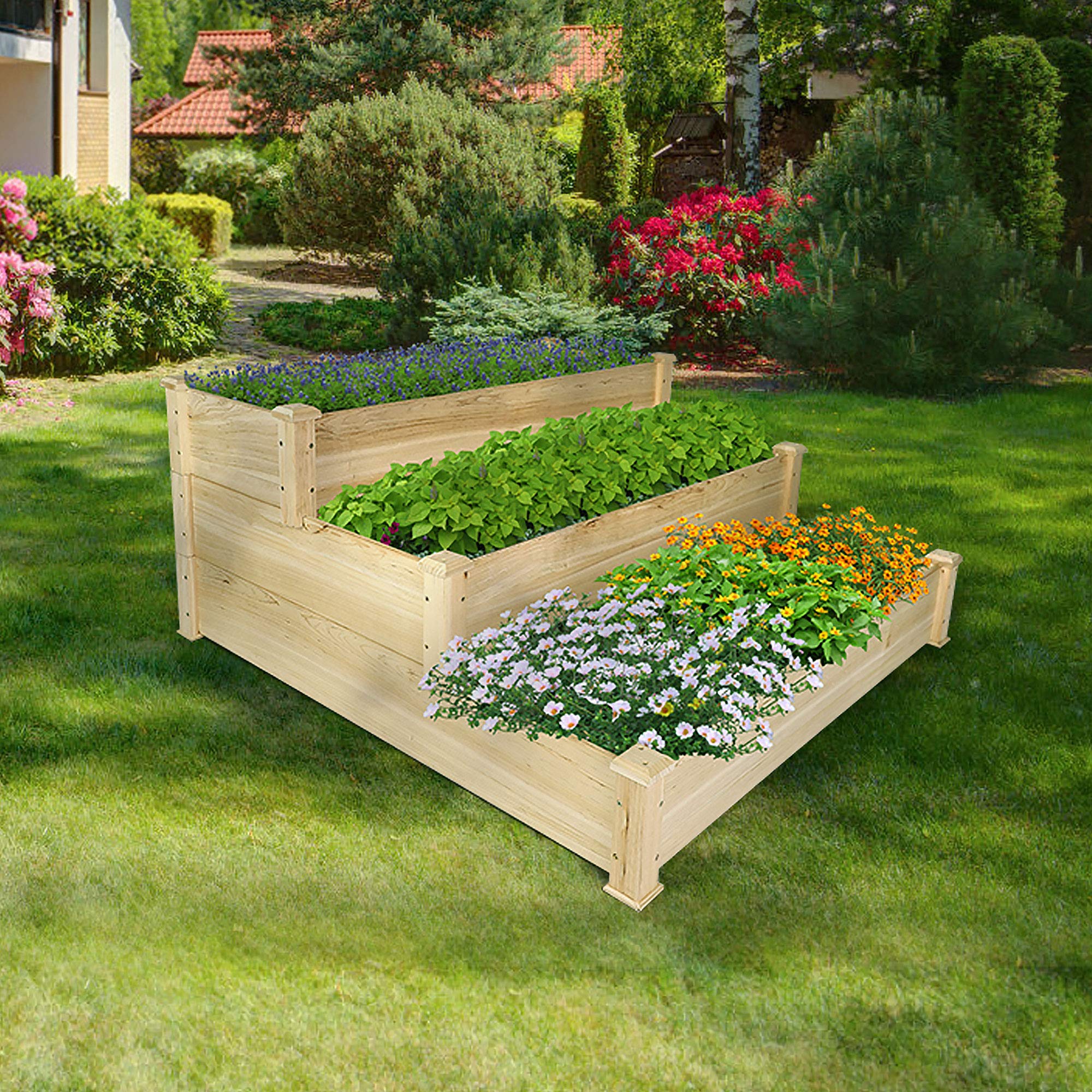 3 Tier Raised Garden Bed Kit - Elevated Outdoor Wood Planter Box for Vegetables, Flowers & Herbs | Perfect for Patio, Backyard & Small Space Gardening