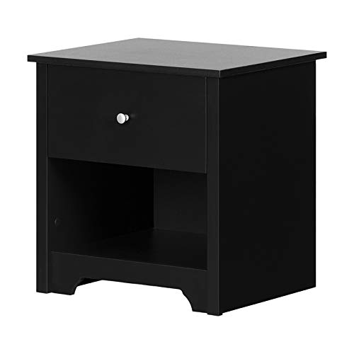 South Shore Vito 1-Drawer Nightstand, Black - Compact Bedside Table for Small Spaces, Perfect for Bedrooms, Dorms & Apartments