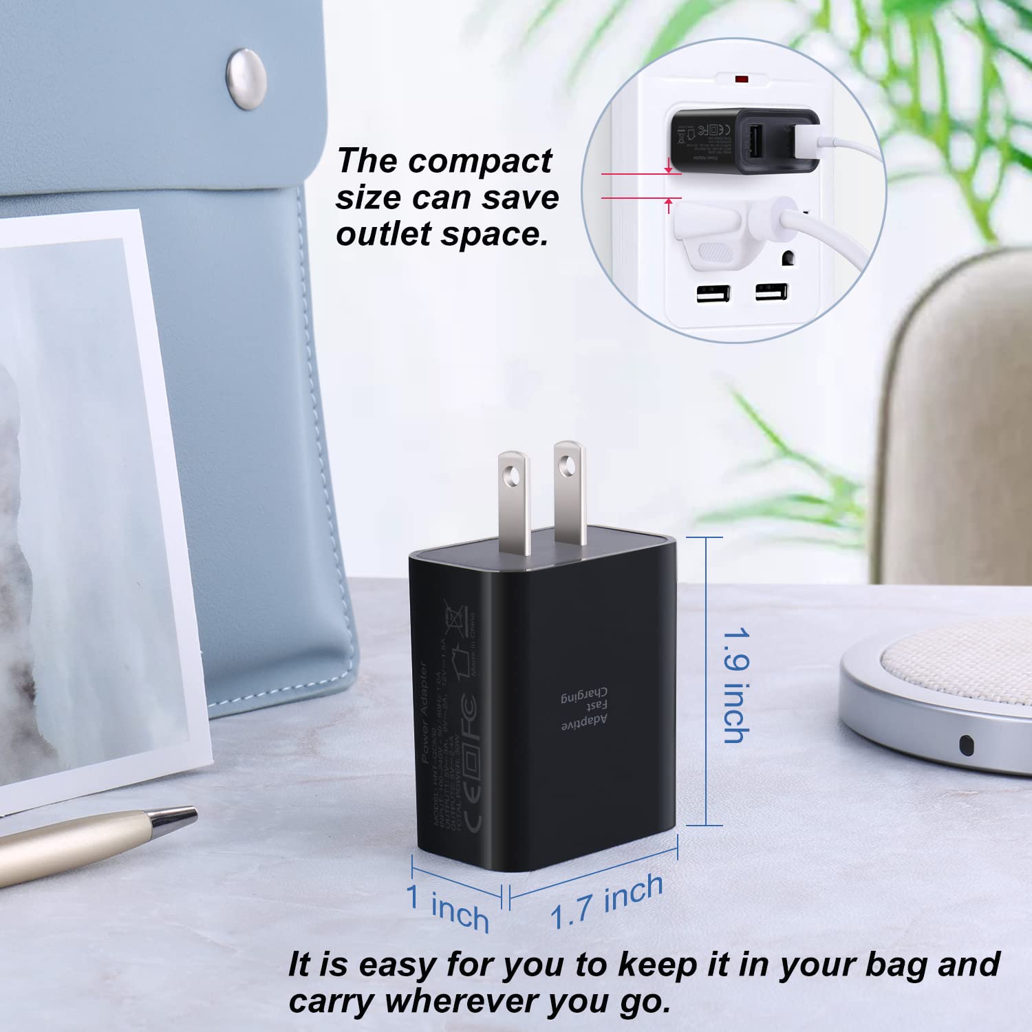 Costyle 5-Pack 30W Dual USB Wall Charger with Quick Charge 3.0 & 5V 2.4A - Fast Charging Adapter for iPhone 11/XS/XR, Galaxy S10/S9/Note 10 - Perfect for Home, Office & Travel (Black)