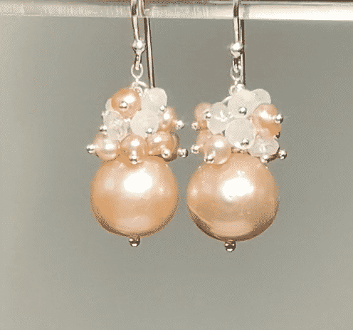 Round Pink Edison Pearl Cluster Earrings Sterling Silver - Elegant Dangle Earrings for Women, Perfect for Weddings, Parties & Special Occasions