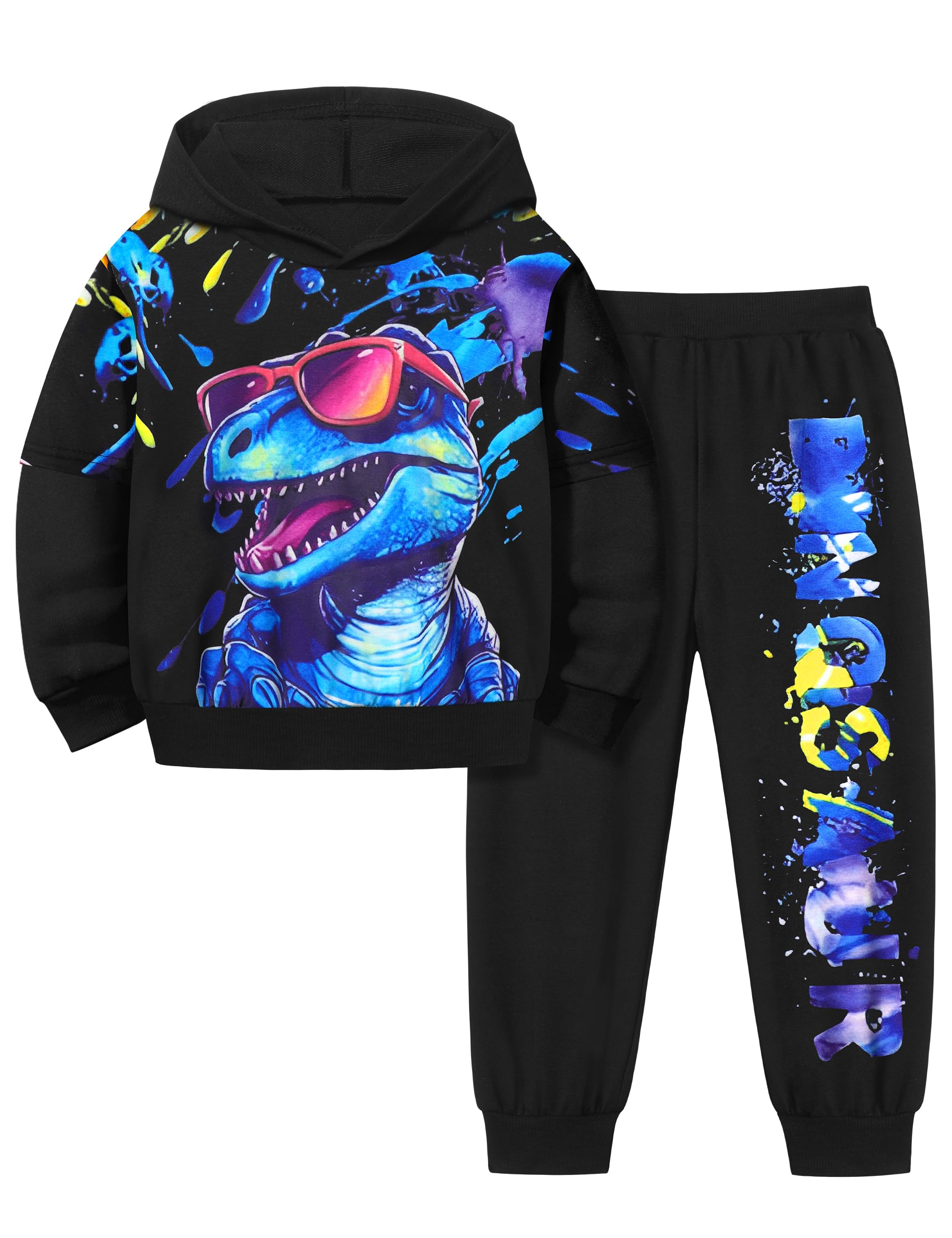 **Dinosaur Printed Toddler Boys Clothes Set 3-7 Years - Long Sleeve Hoodie & Pants Outfit for Playdates, School & Outdoor Adventures**