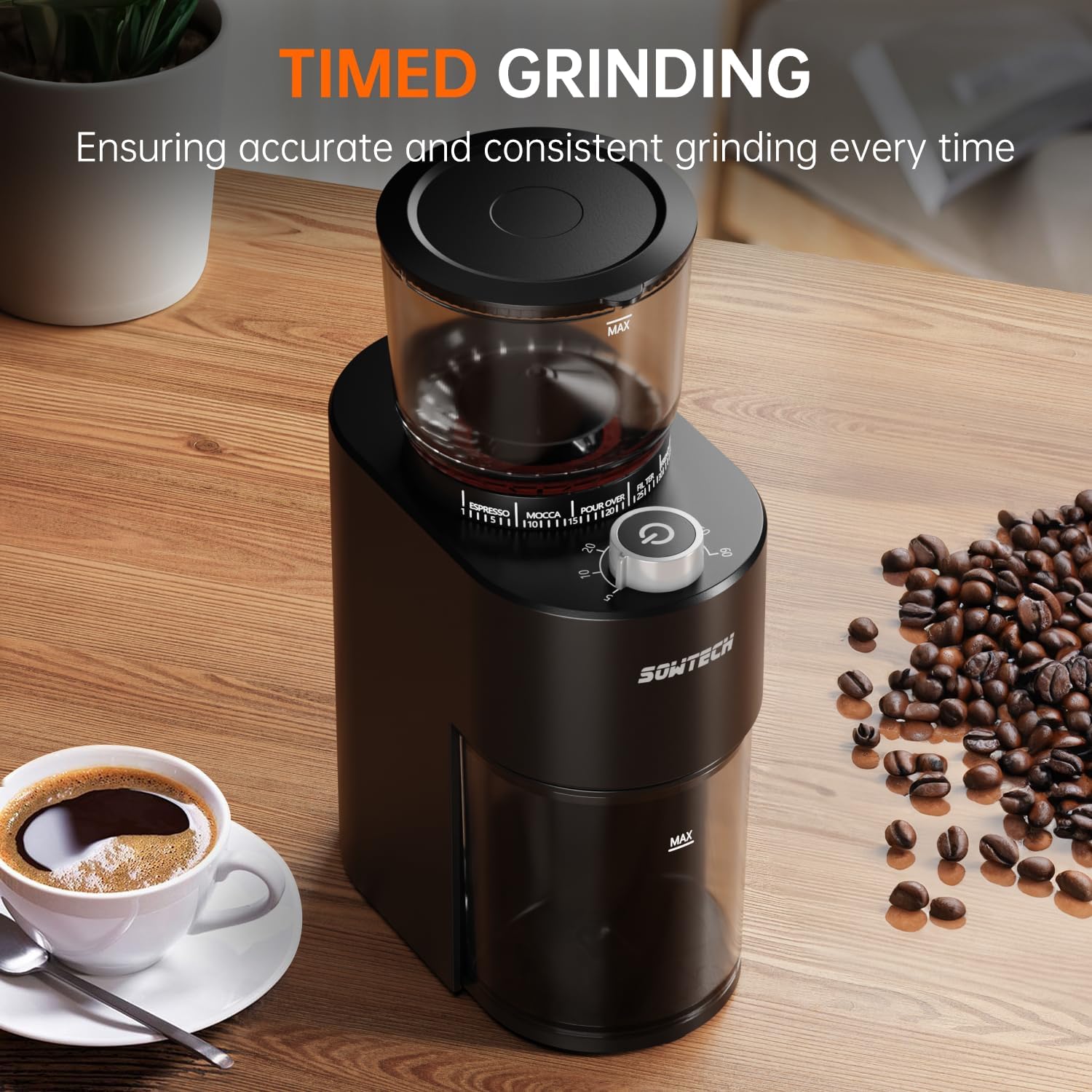 Premium Conical Burr Coffee Grinder - Adjustable 38-Precision Grind Settings with Digital Timer for Espresso, Drip, Pour Over, Cold Brew & French Press - Perfect for Home Baristas & Coffee Enthusiasts (Black)