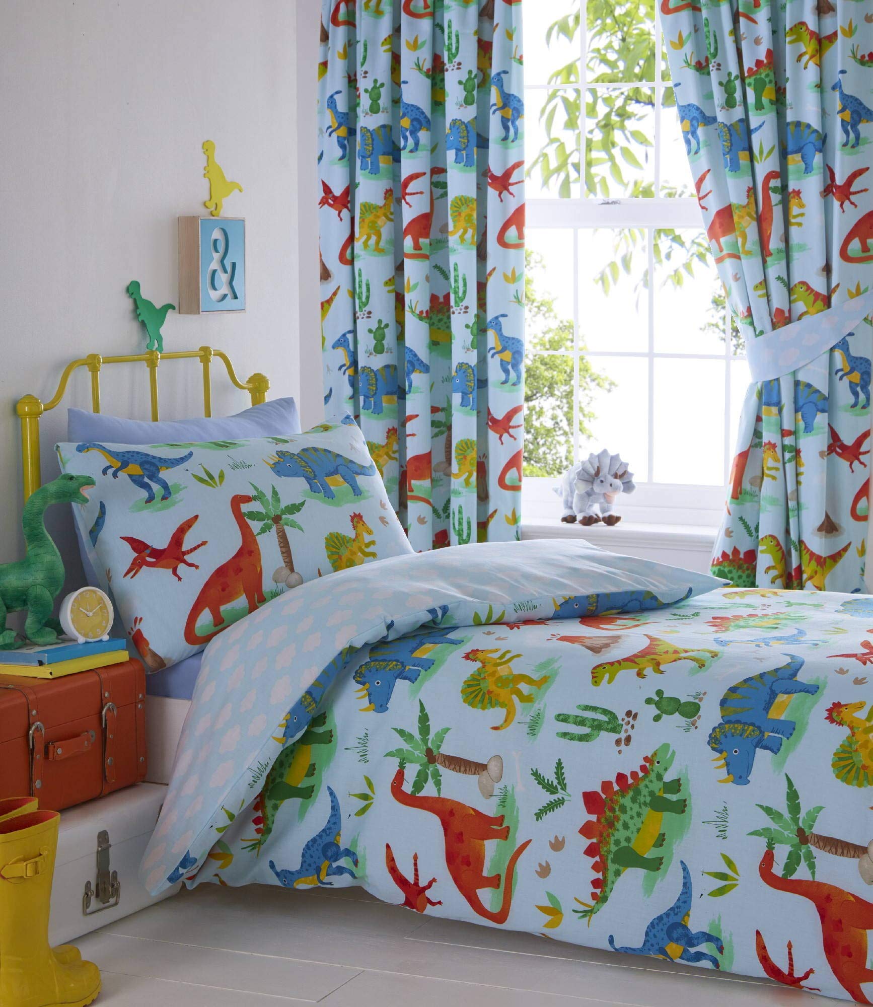 Laika Designs Dinosaur Reversible Duvet Cover Set - Blue Double/Full Size for Kids & Children | Boys & Girls Bedroom Decor | Jurassic Themed Reversible Bedding for Playroom & Nursery