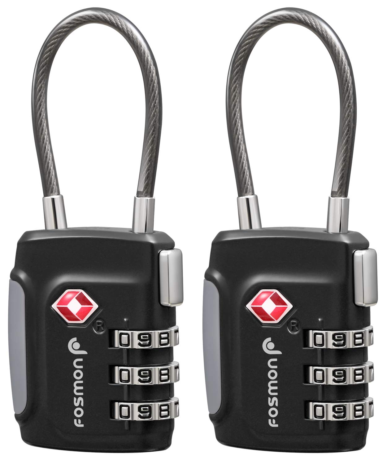 Fosmon TSA Approved 3-Digit Combination Cable Locks for Luggage, Suitcases & Backpacks - Secure Push Button Release with Long Shackle Wire Lock - Ideal for Travel, Gym Bags & Gun Cases