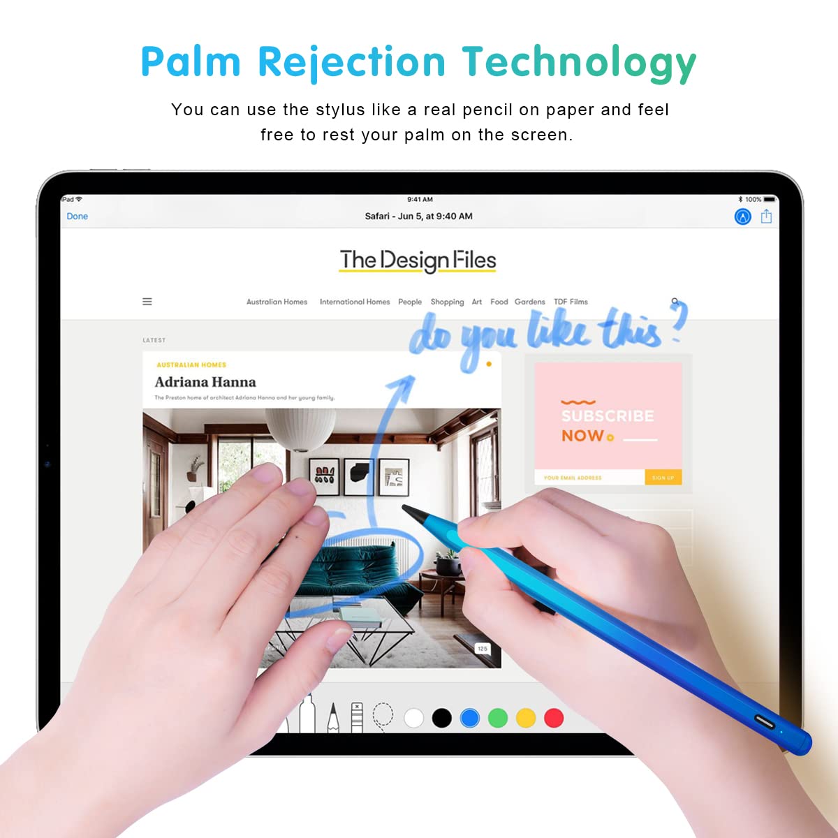 Premium Stylus Pen for iPad 10th & 9th Generation - Active Pencil with Palm Rejection & 1.5mm Fine Tip | Compatible with iPad Pro 12.9/11 inch, iPad Air 5/4/3, iPad 10/9/8/7/6 (2018-2023 Models) | Perfect for Drawing, Note-Taking & Digital Art