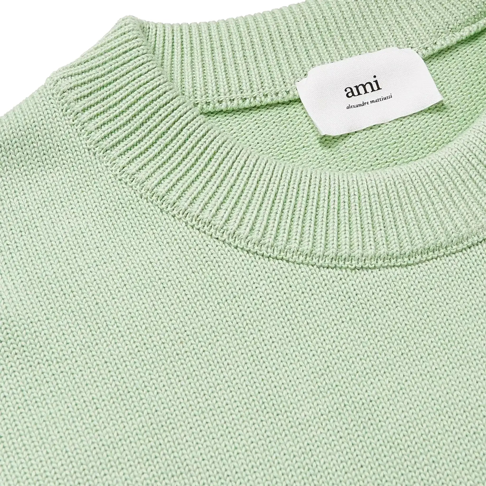 Ami Paris Red Ami De Coeur Logo Intarsia Off Green Sweatshirt for Men & Women | Casual Pullover Hoodie for Streetwear, Fall Fashion & Everyday Wear