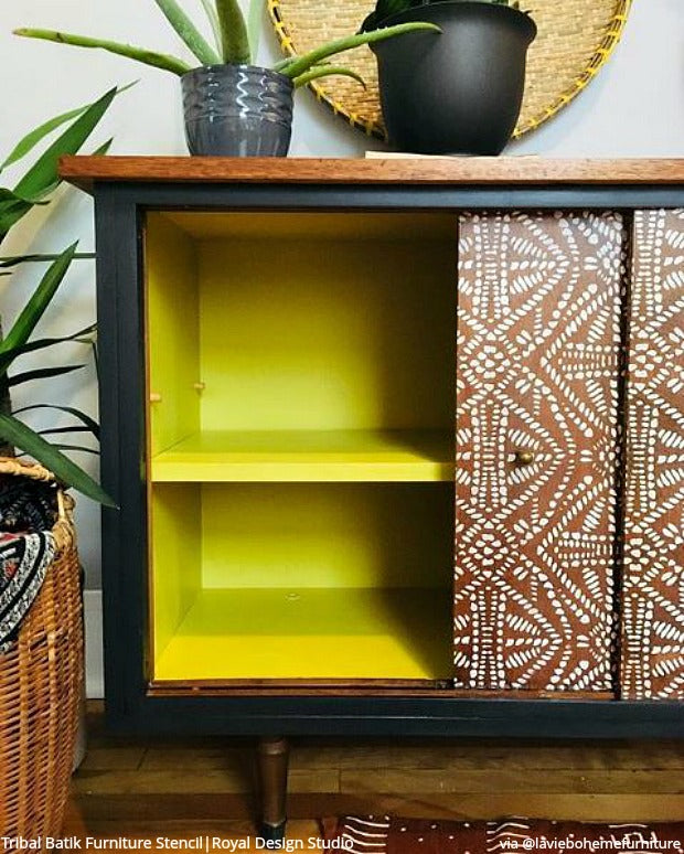 Tribal Batik Furniture Stencil - Handmade Wooden Stencils for DIY Furniture Painting & Home Decor | Perfect for Cabinets, Tables, and Wall Art Projects