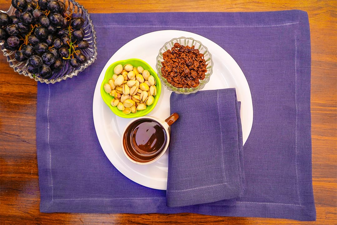 Premium 100% French Flax Linen Placemats Set of 12 (14x19 Inches) - Stone Washed for Softness & Durability, Heat Resistant Table Mats for Dining & Entertaining - Midnight Blue