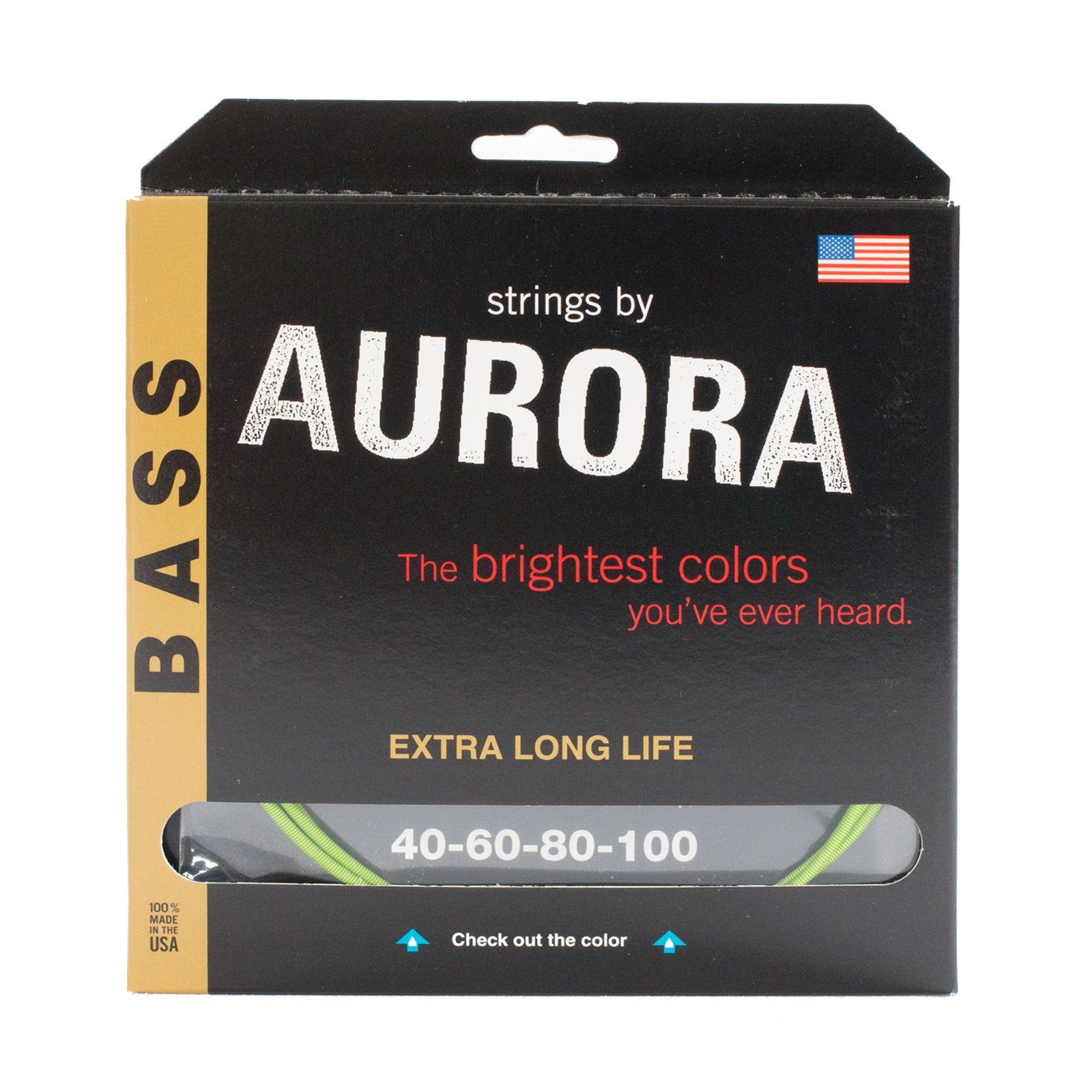Aurora Premium Colored Bass Guitar Strings - Nitro Lime (45-105 Gauge) | Professional Quality for Rock, Jazz & Studio Recording