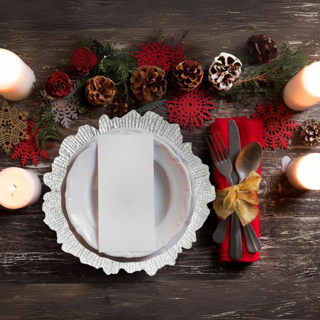 Koyal Wholesale Bulk Flora Glass Charger Plates - Set of 4 Silver Starburst & Reef Design - Elegant Dinnerware for Wedding, Party & Holiday Decor - Perfect for Table Setting & Home Decoration