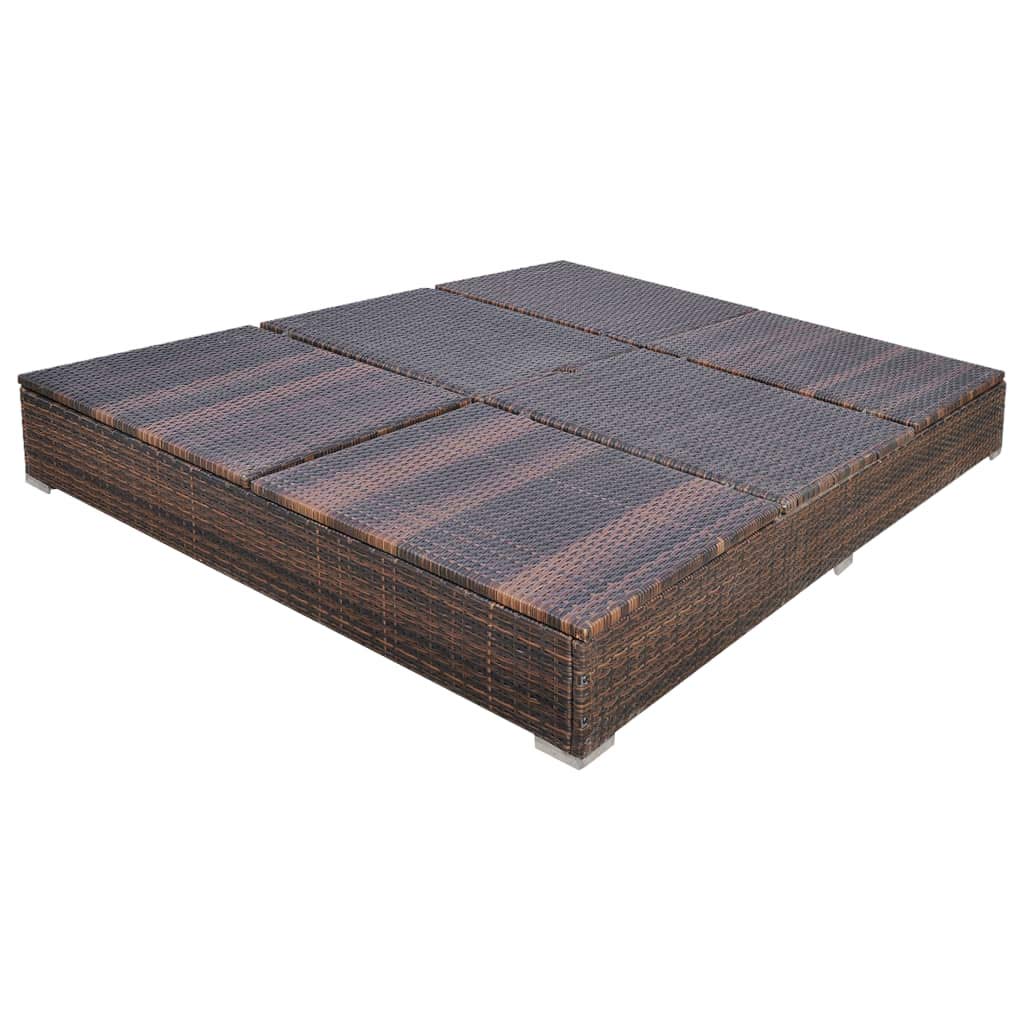 Brown Poly Rattan Patio Lounge Bed with Umbrella - Outdoor Reclining Couch for Garden, Poolside & Beach - Durable Patio Furniture for Relaxing, Sunbathing & Lounging