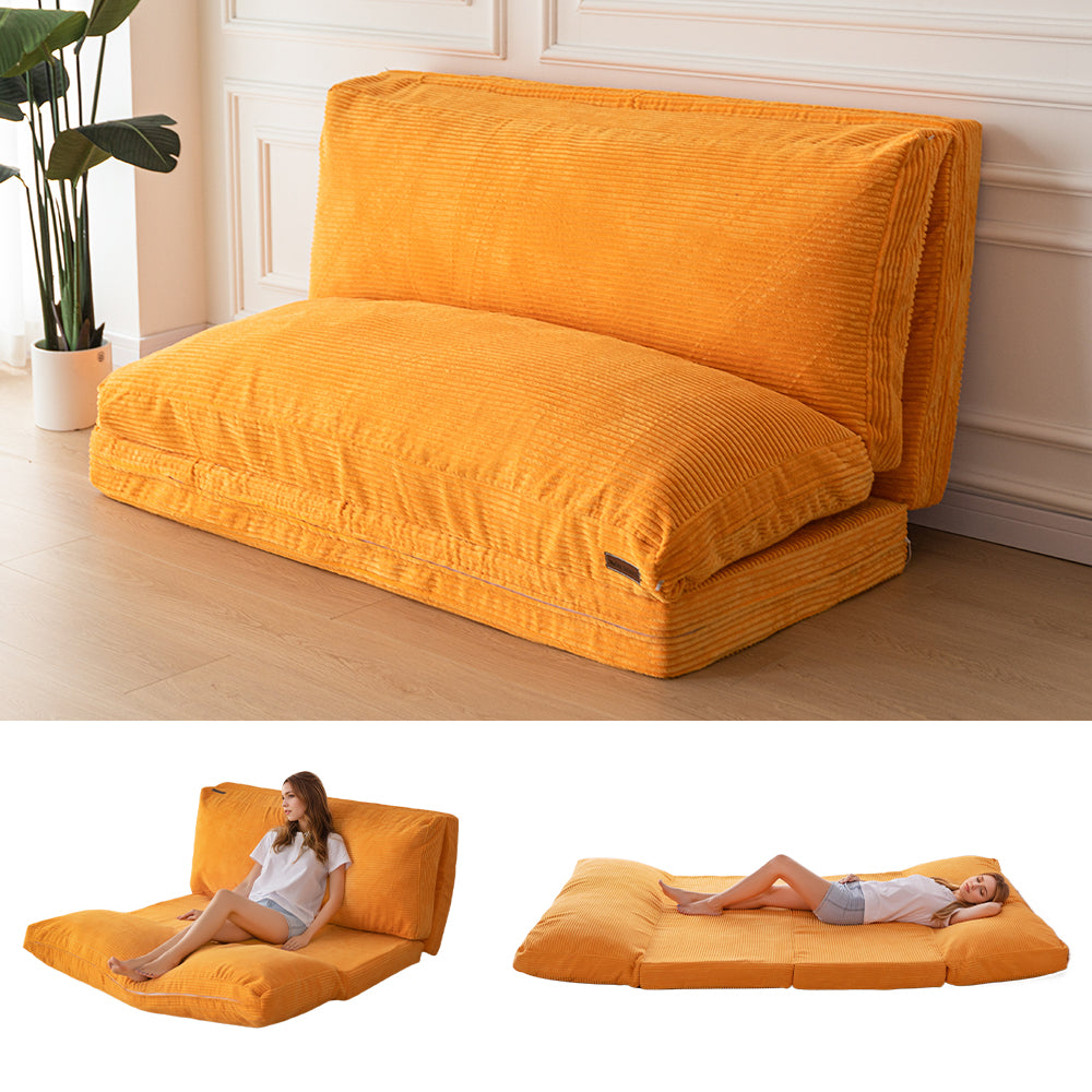 MAXYOYO Bean Bag Sofa Bed - Foldable Corduroy Floor Sofa with Washable Cover in Orange | Perfect for Living Room, Bedroom, Dorm & Game Room Relaxation