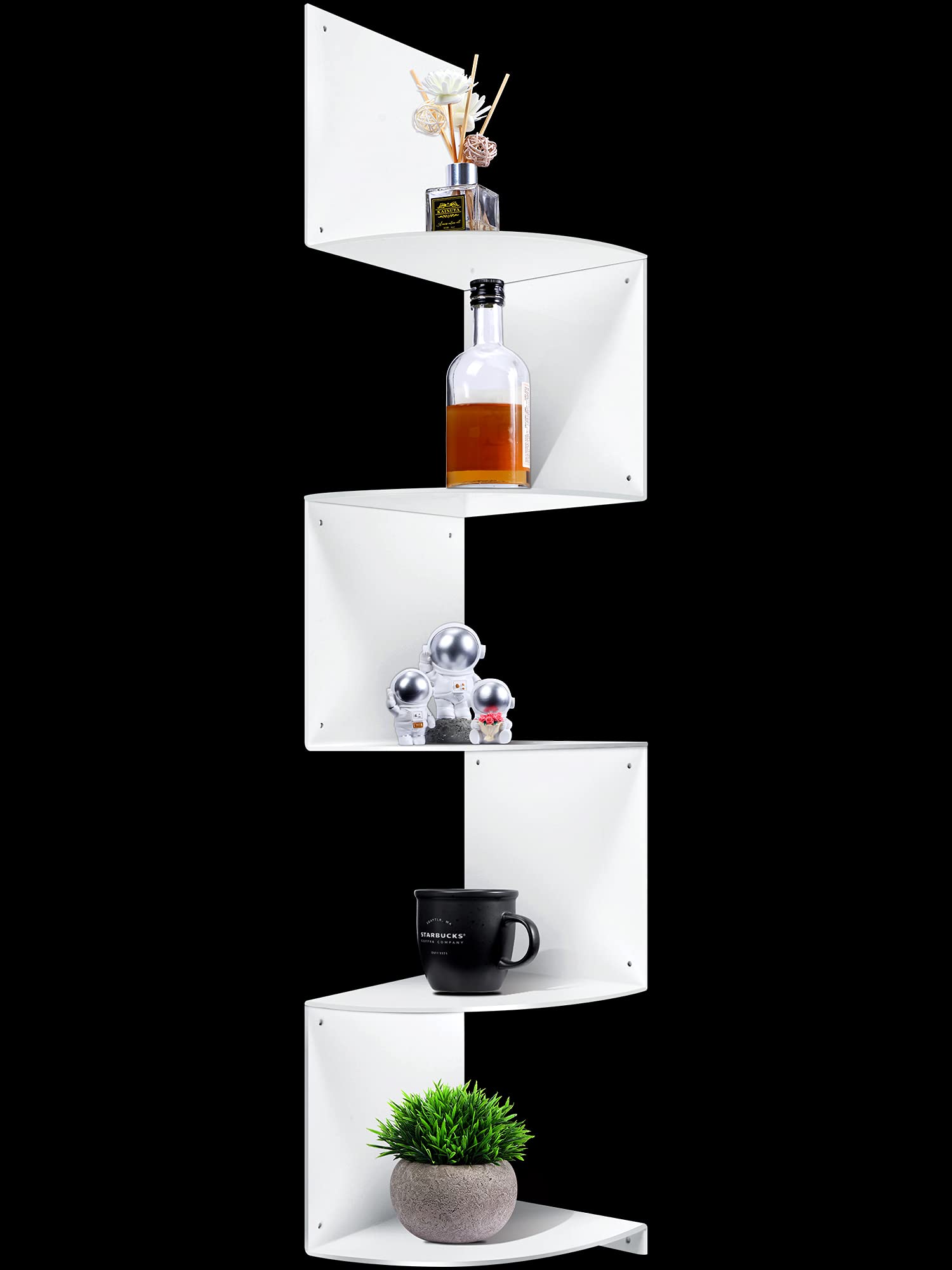 5-Piece Acrylic Corner Shelf Set - Wall Mount Floating Shower Storage Organizer with Square Acrylic Boards for Bathroom, Kitchen, Living Room & Office - White - Perfect for Small Space Organization in Showers, Vanities, and Closets