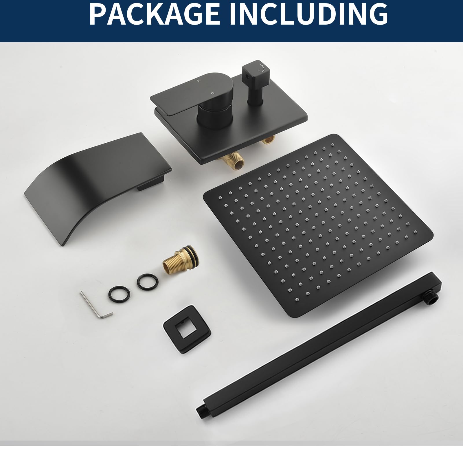 Matte Black Shower Valve Trim Kit with Tub Spout - Complete Wall Mounted Tub Shower System Set - Includes Rough-in Valve - Perfect for Bathroom Renovation & Modern Home Upgrade