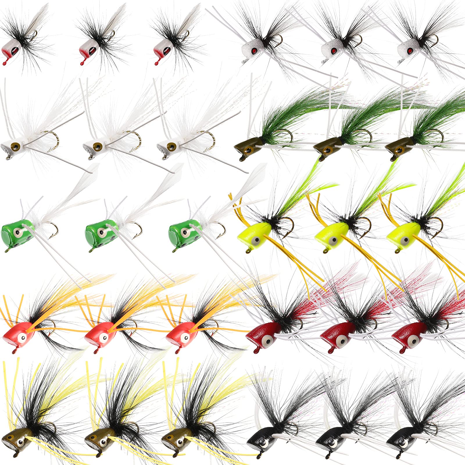 30-Piece Bass Popper Fishing Lures Kit with Hooks - Colorful Freshwater Bait for Panfish, Trout & Bass - Ideal for Lake, River & Pond Fishing Adventures