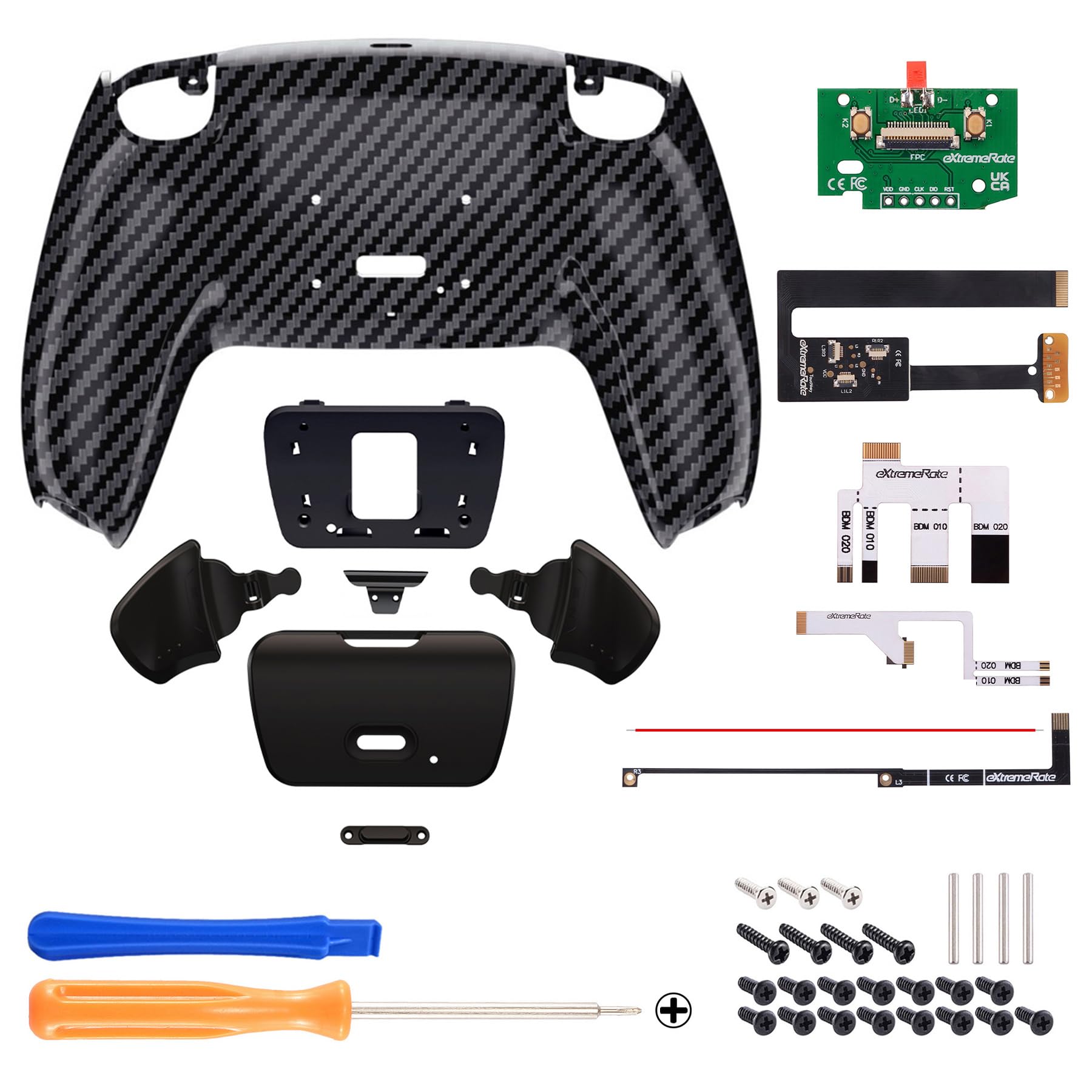 eXtremeRate Graphite Carbon Fiber PS5 Controller Remap Kit for BDM-010/020 - Upgrade Board, Back Shell & Paddles (Controller Not Included) | Enhanced Gaming Performance for FPS, Racing & Competitive Play