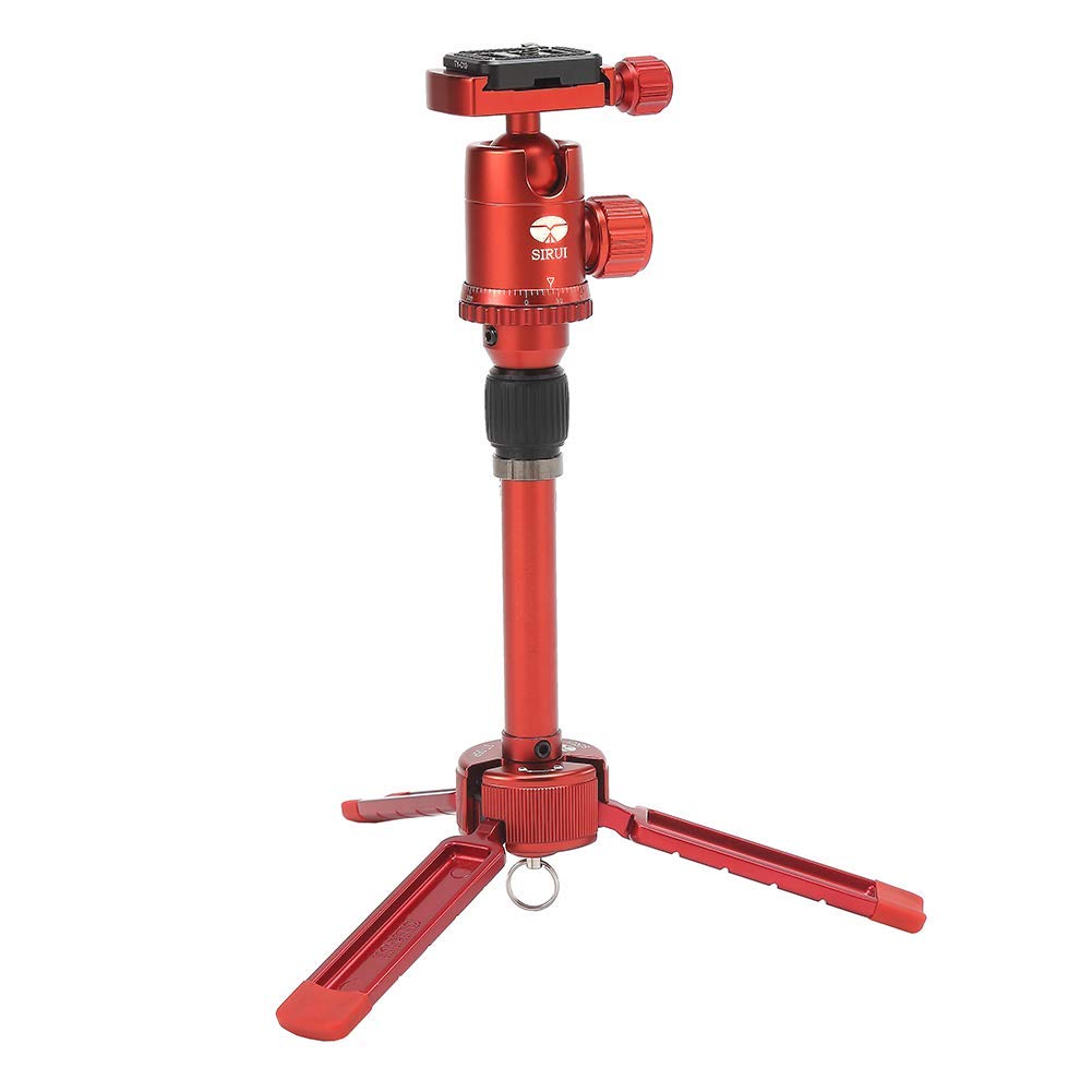 SIRUI 3T-35 Compact Aluminum Tabletop & Handheld Video Tripod with Ball Head - Lightweight Portable Tripod for DSLR Camera, Smartphone, Vlogging, YouTube, Live Streaming (Red)
