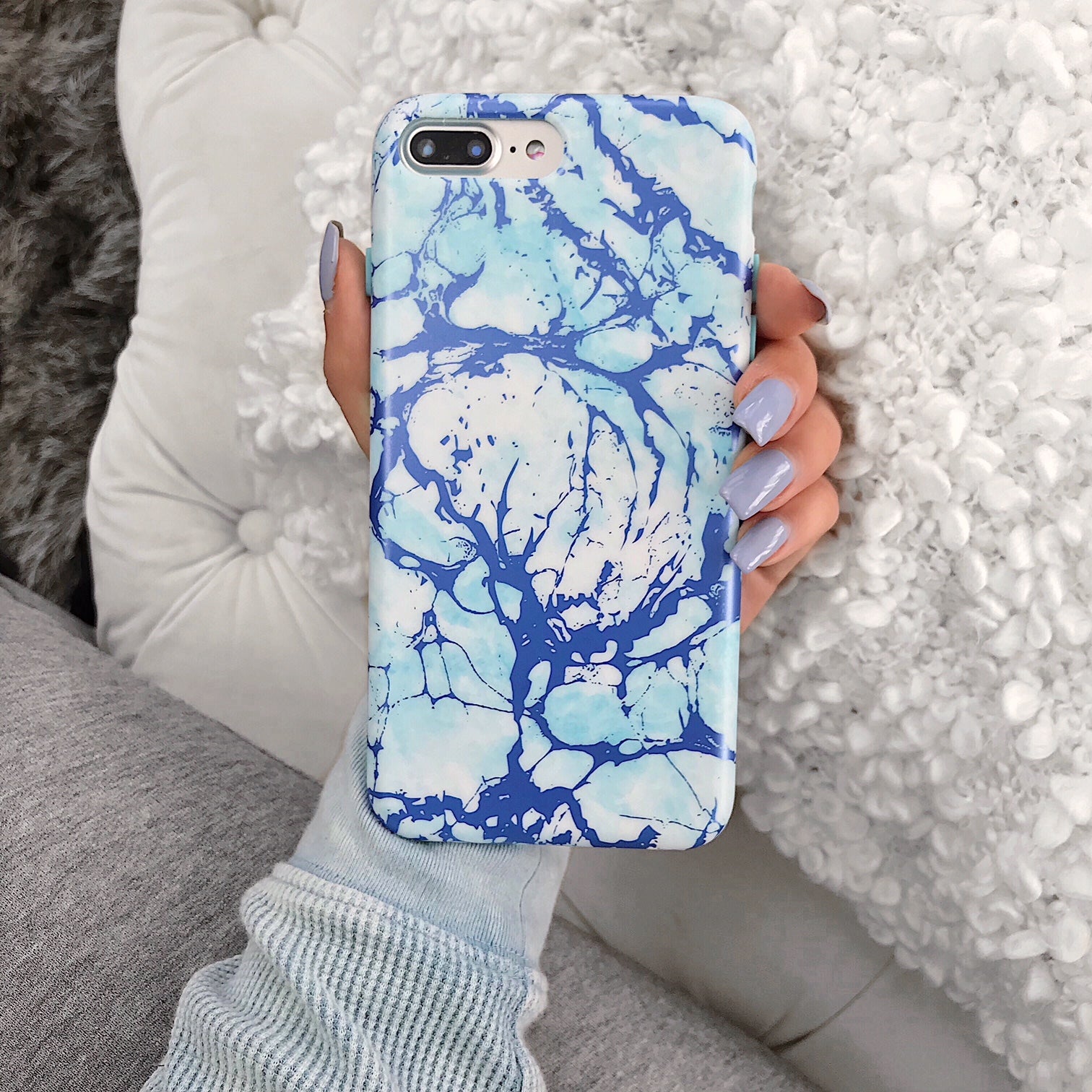 Premium Ocean Blue Chrome Marble iPhone Case - Shatterproof Protective Cover with Slim Fit Design | Perfect for Everyday Use, Travel & Fashion Accessory