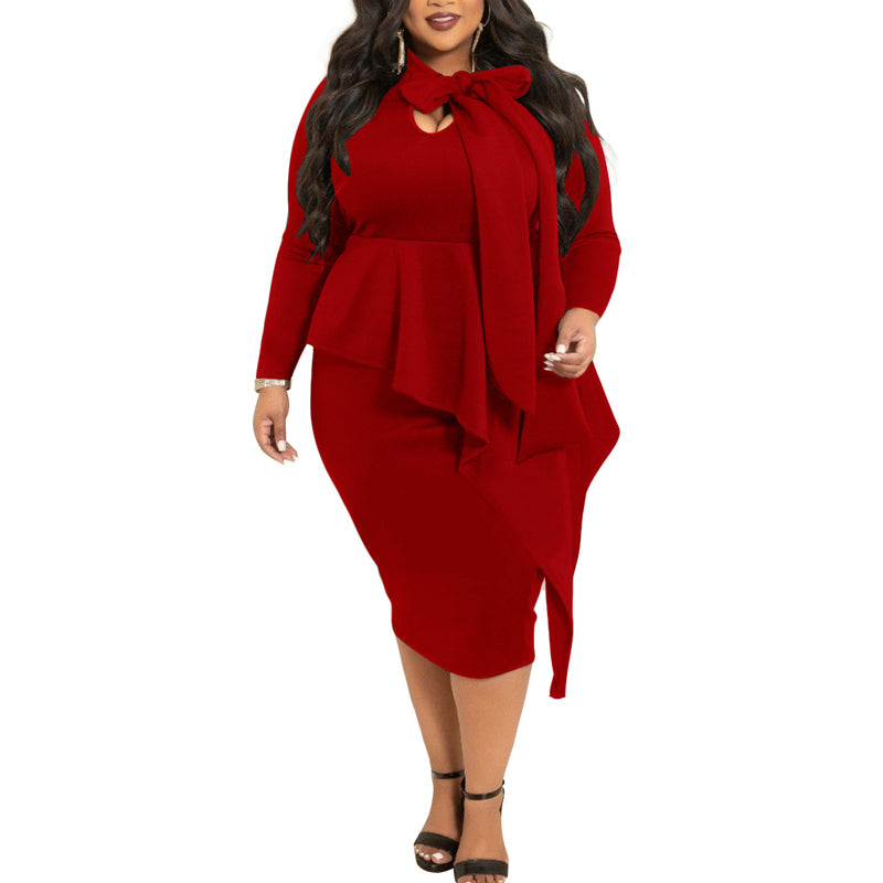 Elegant Long Sleeve Bow Dress for Women - Formal & Casual Occasions - Perfect for Office, Party & Date Night