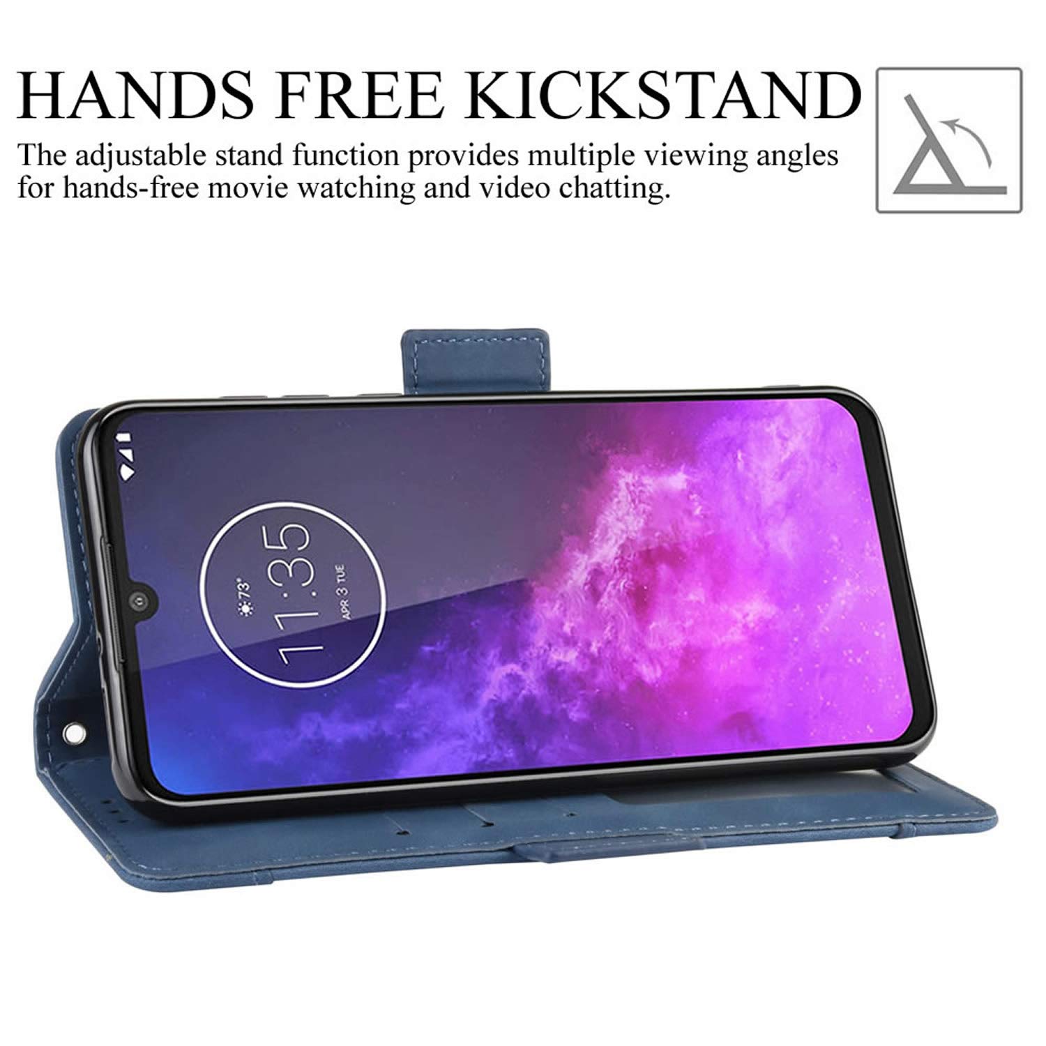Motorola One Zoom Phone Case - Magnetic Shockproof Flip Leather Wallet Cover with Card Holder | Full Body Protection for Motorola Moto One Zoom | Perfect for Business, Travel & Daily Use (Blue)