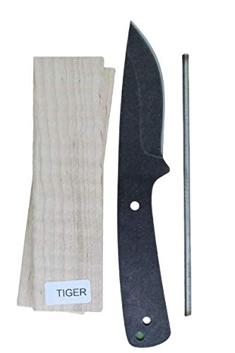 HOOK’S DROP POINT SKINNER KNIFE KIT - STONEWASHED FINISH - SW510 - KNIFE MAKING SUPPLIES - TIGER MAPLE HANDLE - DIY KNIFE KIT FOR HUNTING, CAMPING & OUTDOOR SURVIVAL