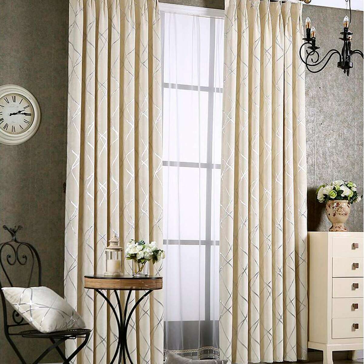 Zoey American Modern Luxury Stripe Pattern Blackout Curtains - Ivory/Beige | Thermal Insulated Window Drapes for Living Room & Bedroom