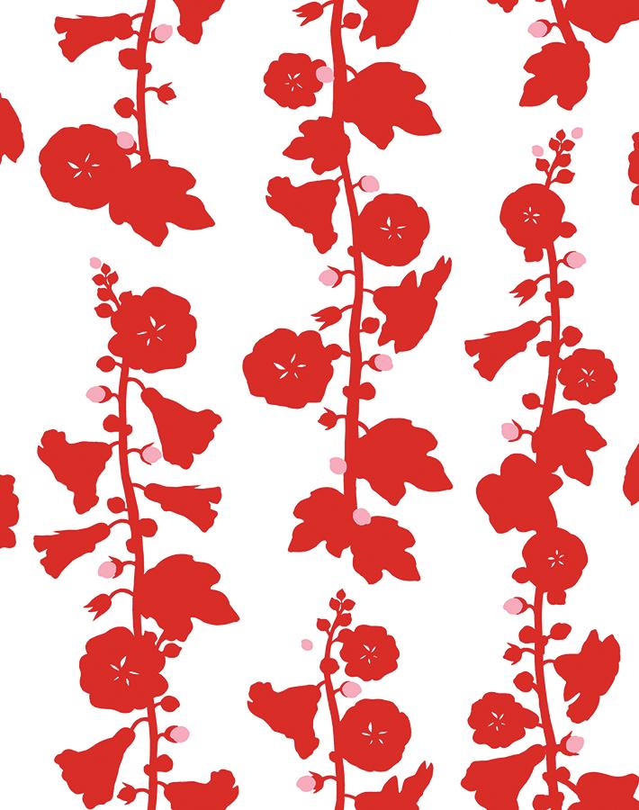 Clare V. 'Hollyhock' Red Floral Wallpaper - Vintage Botanical Peel & Stick Wallpaper for Bedroom, Living Room, or Nursery Decor