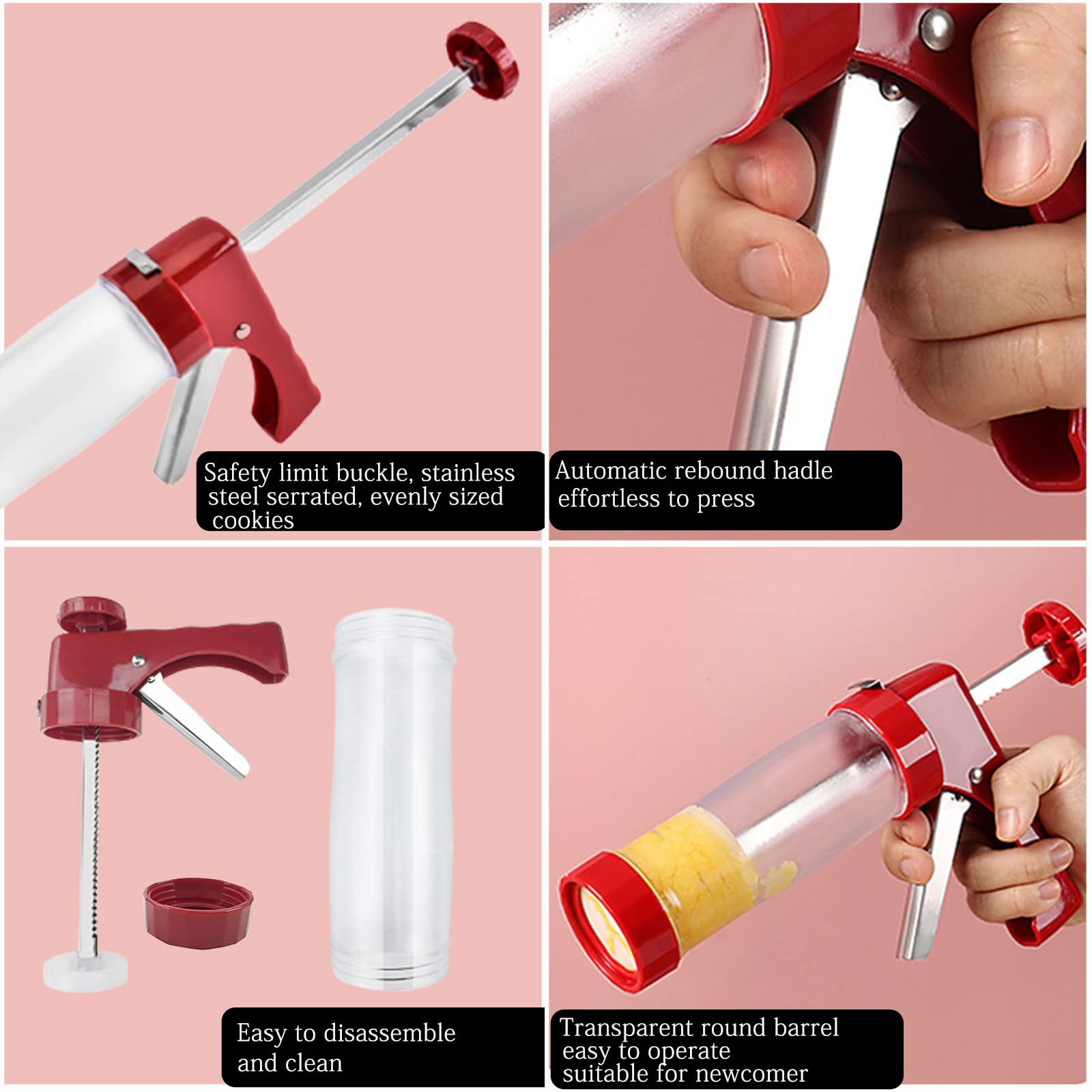 Premium Cookie Press for Baking - Spritz Cookie Maker with 6 Decorating Tips & 16 Discs - Thick Cookie Press Gun Kit for DIY Cookies, Cakes, Pastries - Perfect for Holiday Baking & Party Dessert Decorating (Red)