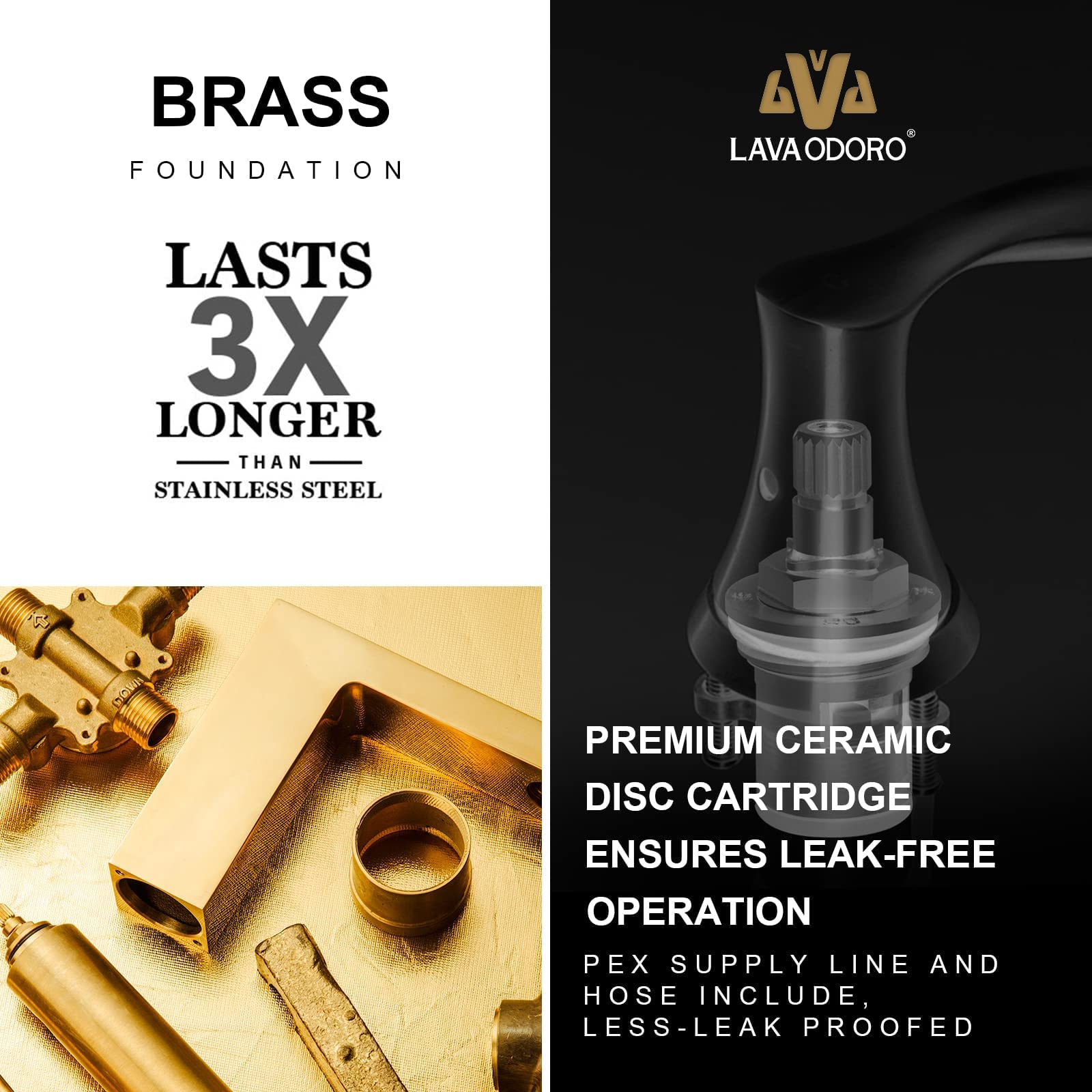 Lava Odoro Valenvoir Brushed Gold 8 Inch Widespread Bathroom Faucet - 3 Hole 2 Handle Vanity Sink Faucet with Drain Assembly & Supply Lines (BF405-SG) for Modern Bathroom Renovation & Home Upgrade