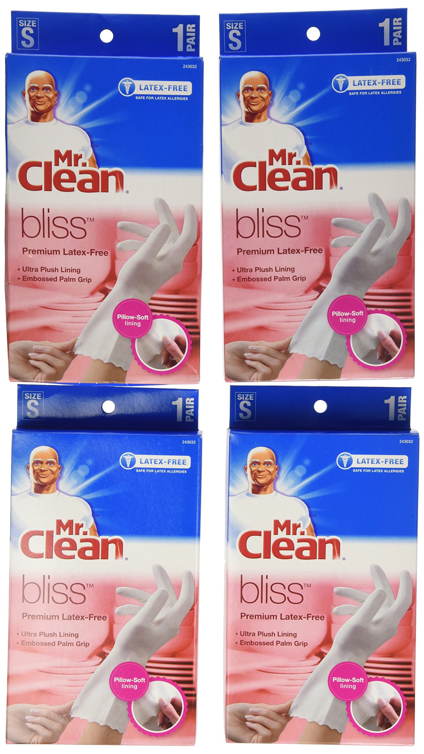 Mr. Clean Bliss Premium Latex-Free Gloves, Small (4 Pairs) - Dishwashing, Cleaning & Food Prep Gloves for Home & Kitchen Use