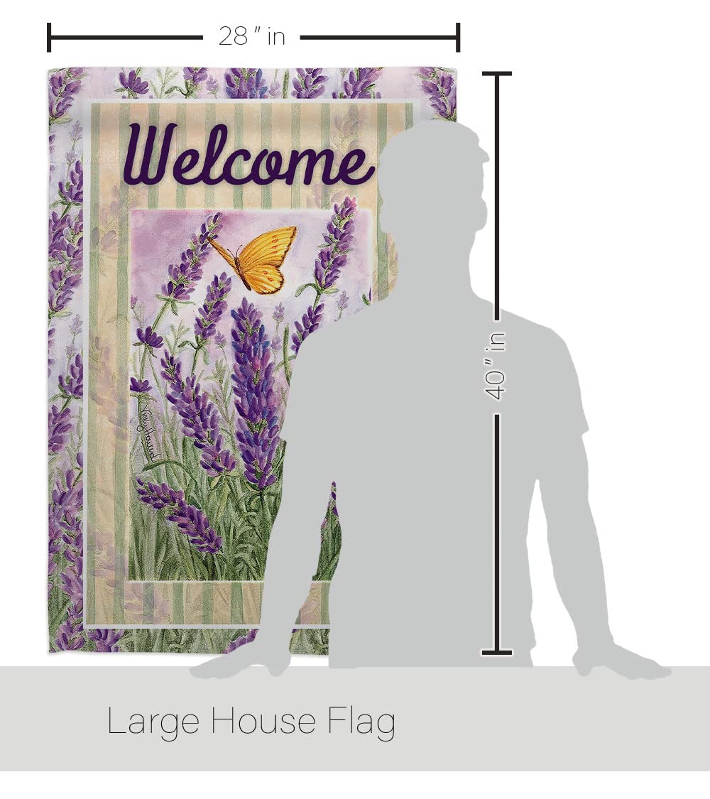 Lavender Floral House Flag Set 28x40 with Pole for Spring Decor