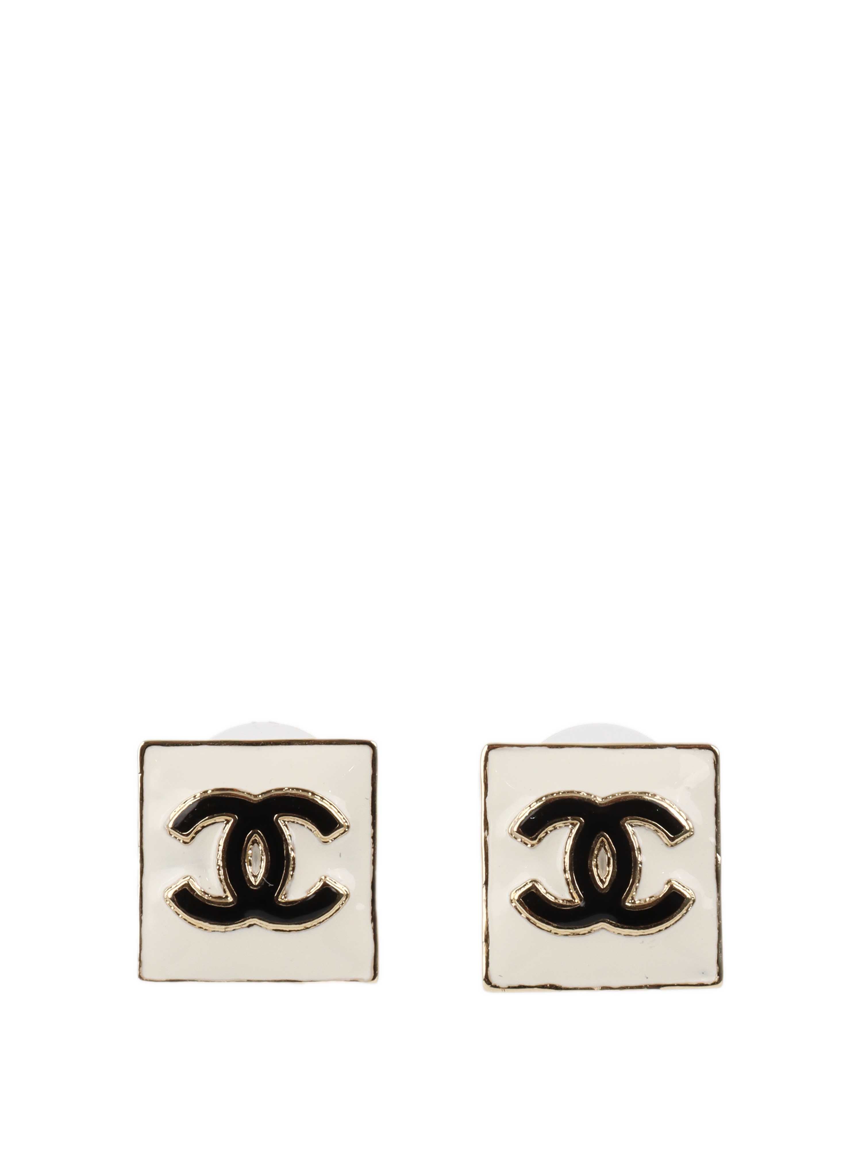 Chanel White CC Square Earrings for Women - Luxury Fashion Jewelry Gift for Birthday, Anniversary & Special Occasions | Perfect for Parties, Weddings & Evening Events