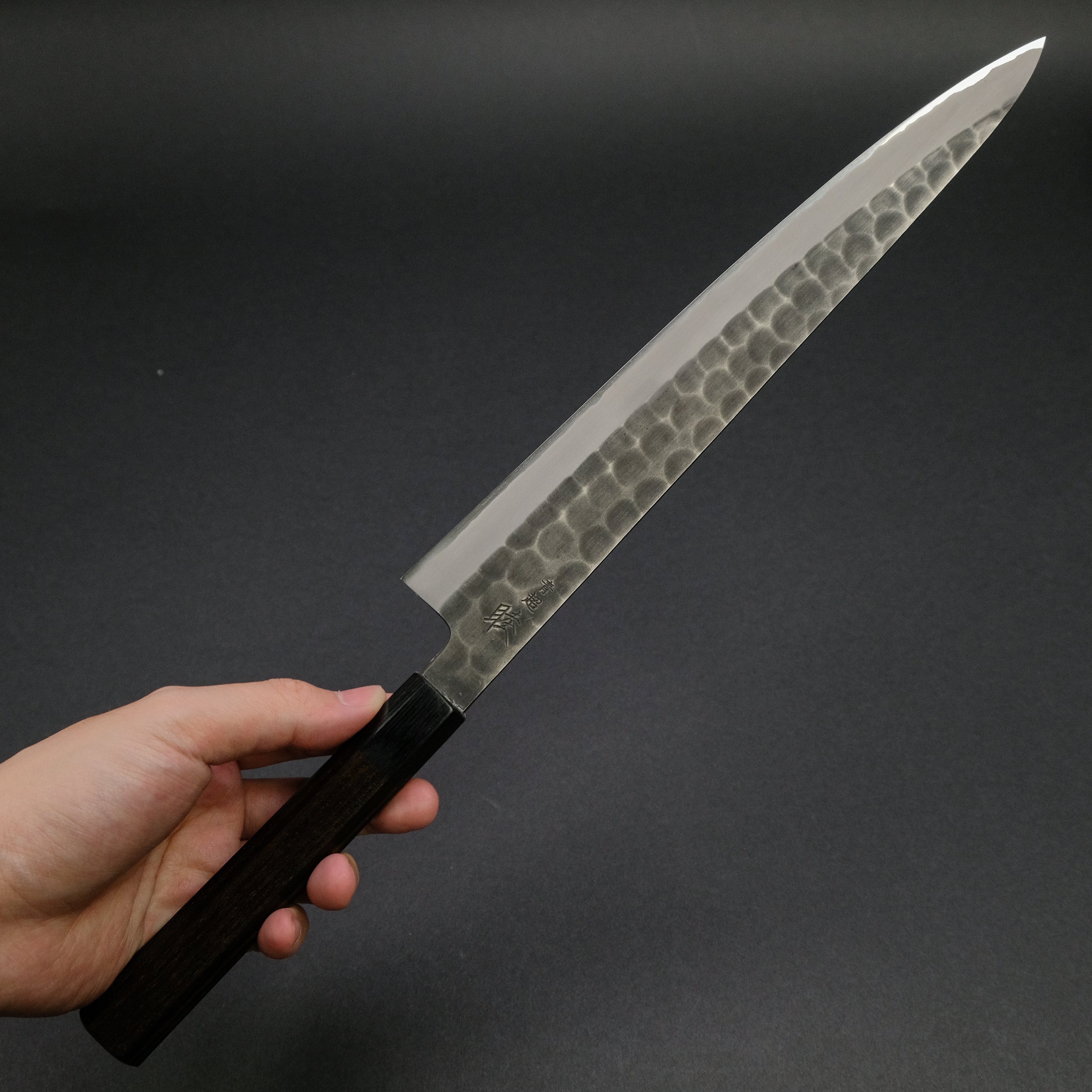 Premium 270mm Mutsumi Blue Super Kurouchi Tsuchime Sujihiki Knife - Handcrafted Japanese Ebony Handle - Perfect for Slicing Sashimi, Meat & Sushi Preparation
