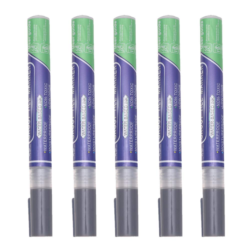 5Pcs Hemoton Grout Pen - Grey Grout Colorant & Sealer Marker for Tile Grout Restoration - Perfect for Floor & Wall Tile Lines - DIY Home Improvement & Bathroom Renovation
