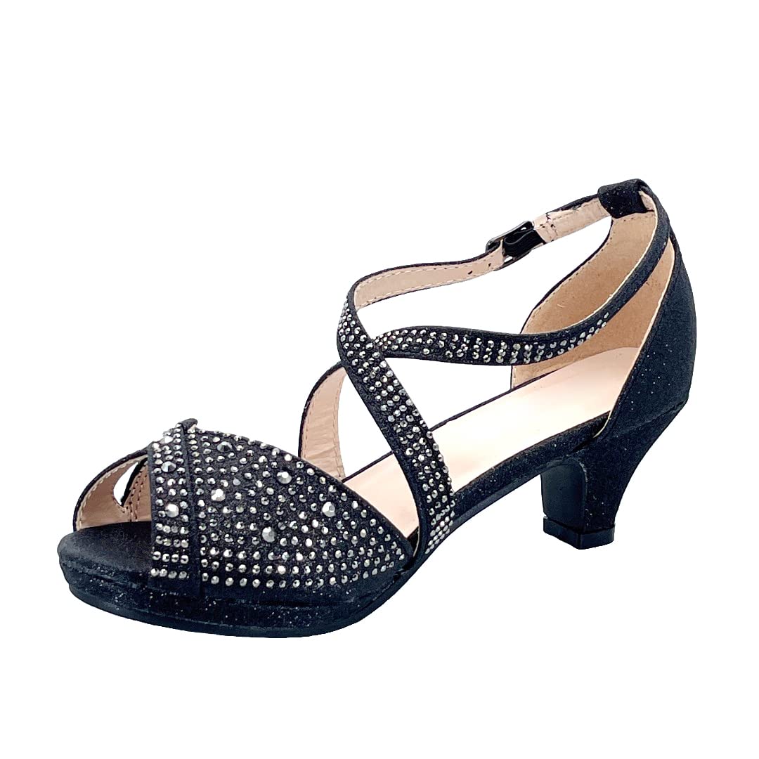 ABSOLEX Girls' Dress Sandals – Cross-Strap Open-Toe Rhinestone Low Heel Pumps for Toddler/Little Kid/Big Kid | Perfect for Weddings, Parties & Special Occasions
