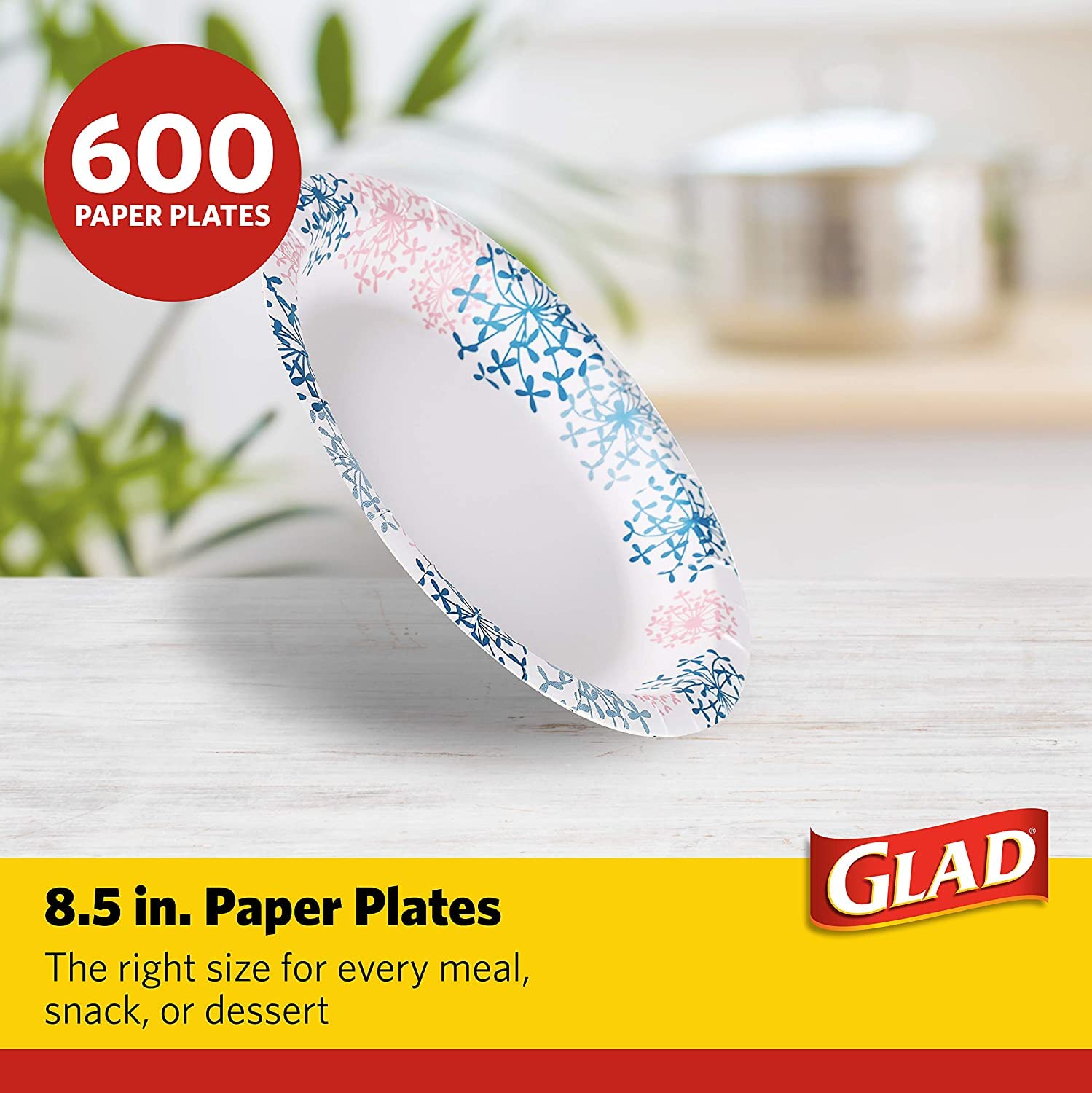 Glad Heavy Duty Disposable Paper Plates 8.5 Inch - 600 Count Bulk Pack (Pink & White) | Microwave Safe, Leak Proof & Cut Resistant | Perfect for Parties, BBQs, Picnics & Family Gatherings