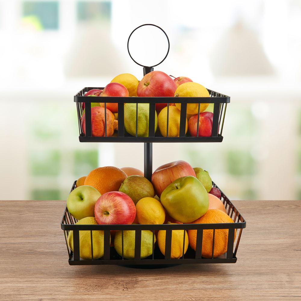 2-Tier Rotating Fruit Basket - Band & Stripe Design for Countertop Storage | Perfect for Kitchen, Dining Room, or Pantry Organization