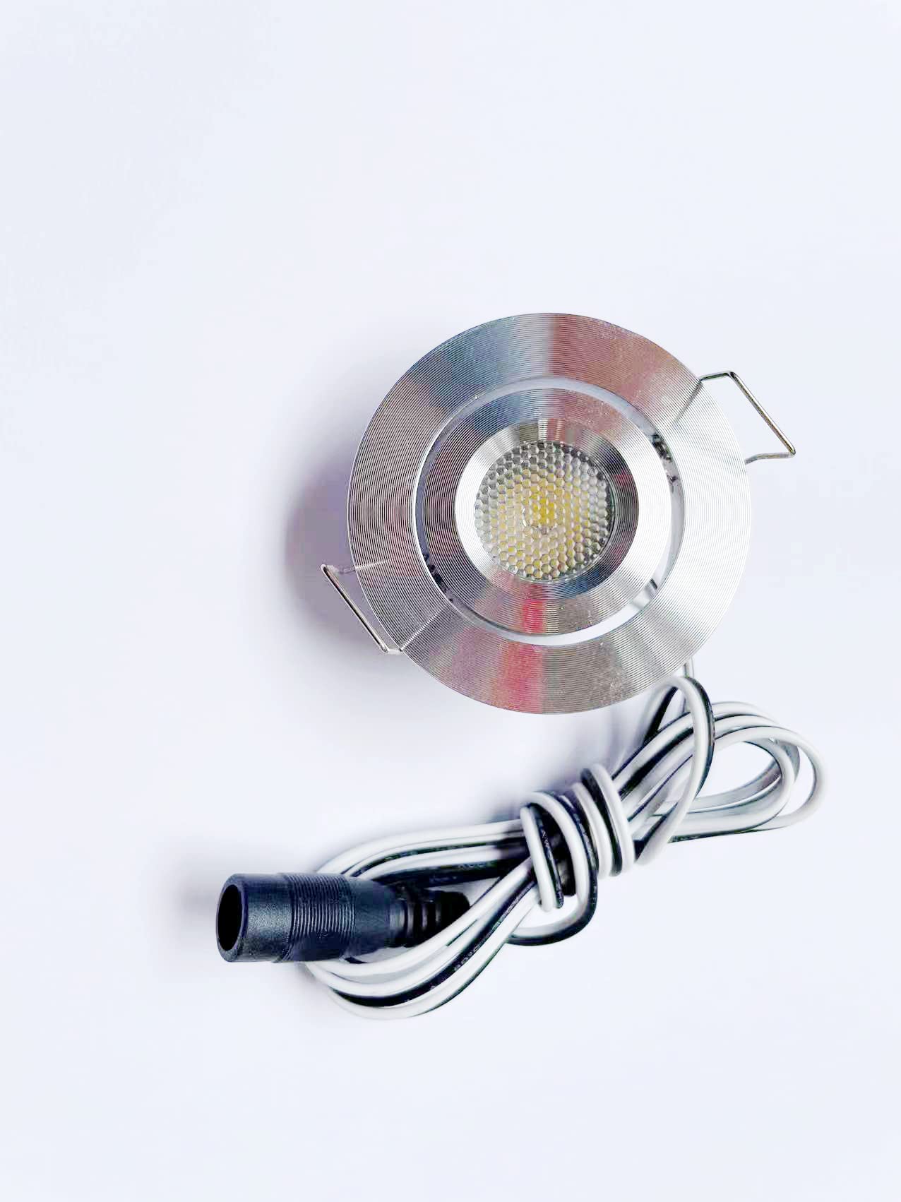 2PCS Recessed Mini LED Puck Lights - DC12V 1W Under Cabinet Lighting, Ceiling Downlight with Connector Wire (Pure White) - Perfect for Kitchen, Closet, Bookshelf & Display Case Lighting