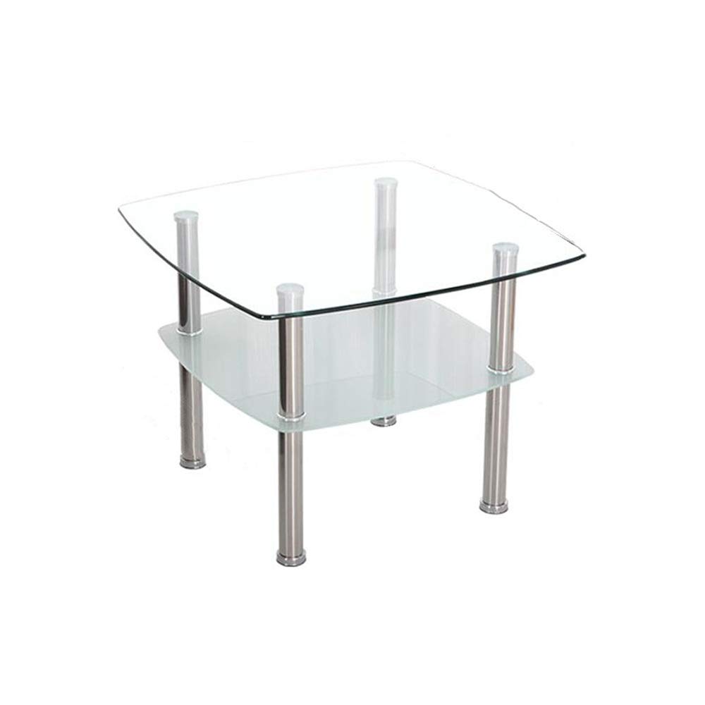 Transparent Square Glass Side Table with Stainless Steel Frame & Storage Shelf - Black & White Options (60x60x45cm) - Perfect for Living Room, Bedroom, or Office Decor