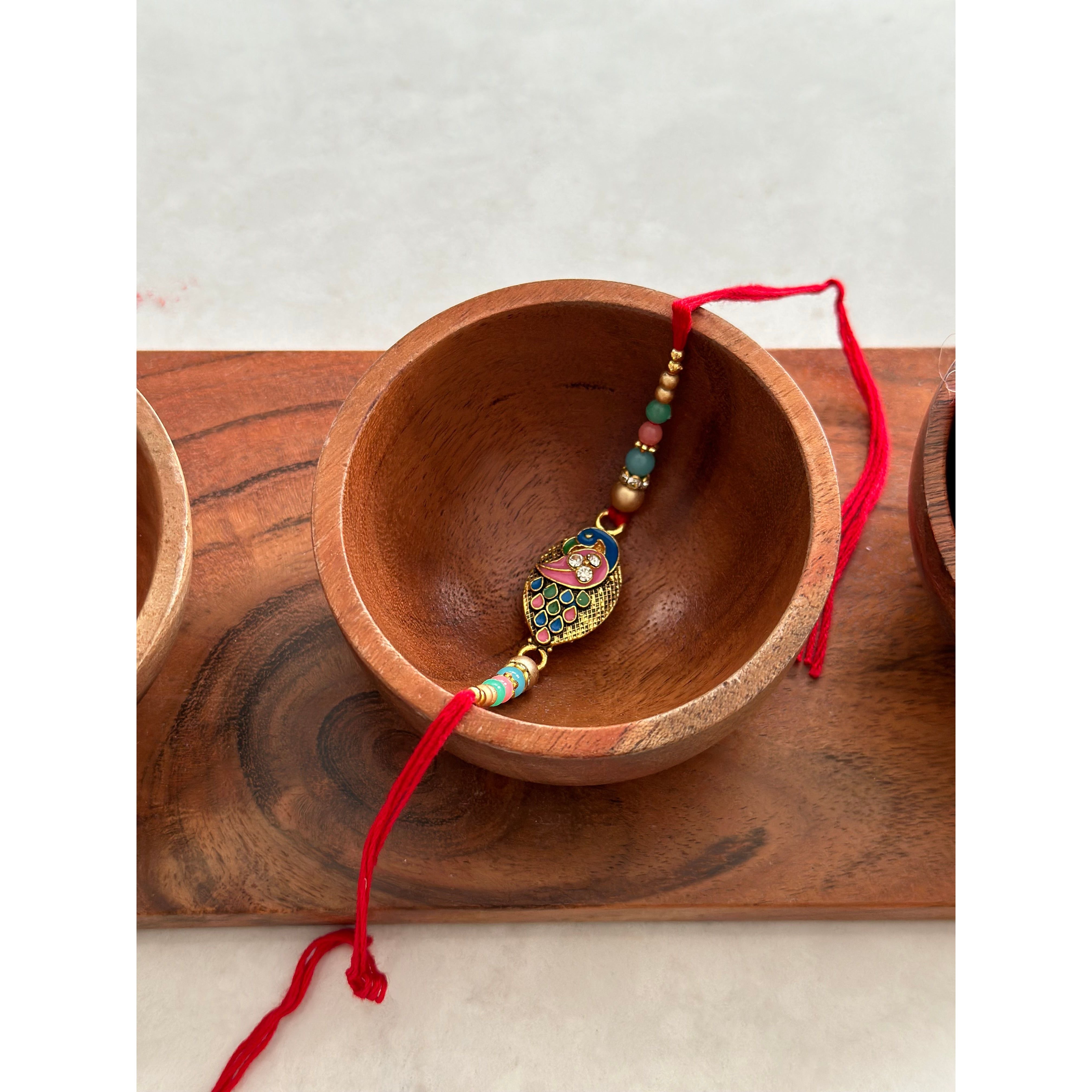 Exquisite Peacock Rakhi - Handmade Indian Friendship Bracelet for Raksha Bandhan, Diwali & Special Occasions - Perfect Gift for Brother, Sister & Loved Ones