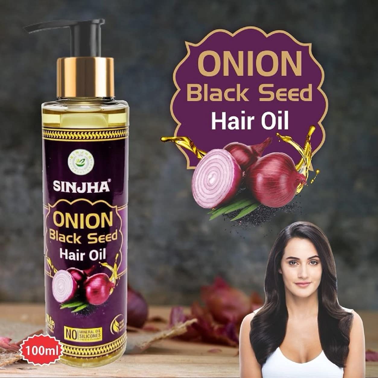 Sinjha Onion Black Seed Hair Oil 100ml with Onion Shampoo - Promotes Hair Growth & Reduces Hair Fall - Natural Hair Care Treatment for Thicker, Stronger Hair - Perfect for Daily Hair Care Routine & Scalp Nourishment