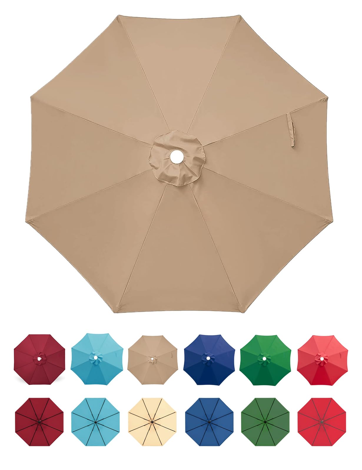9ft Replacement Canopy for Patio Umbrella - Outdoor Table Market Umbrella Top with 8 Ribs - Perfect for Backyard, Garden, and Poolside Shade