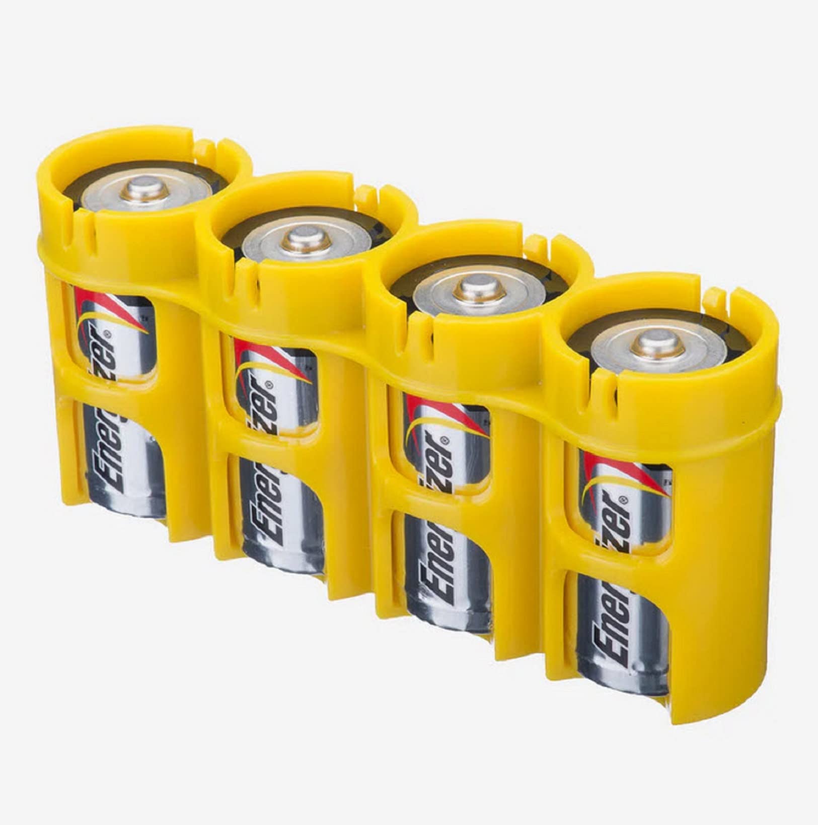 Powerpax SlimLine C Battery Organizer - Yellow 4-Cell Storage Caddy for C Batteries | Perfect for Home, Office & Emergency Kits