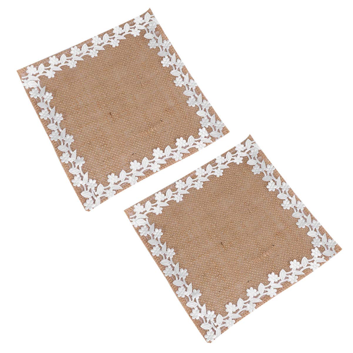 PRETYZOOM Natural Jute Table Placemats Set of 2 - Elegant Burlap Fabric with Decorative Lace Trim for Wedding, Bridal Shower, Baby Shower & Dinner Party Decorations - Perfect for Rustic, Farmhouse & Boho Chic Dining Table Settings