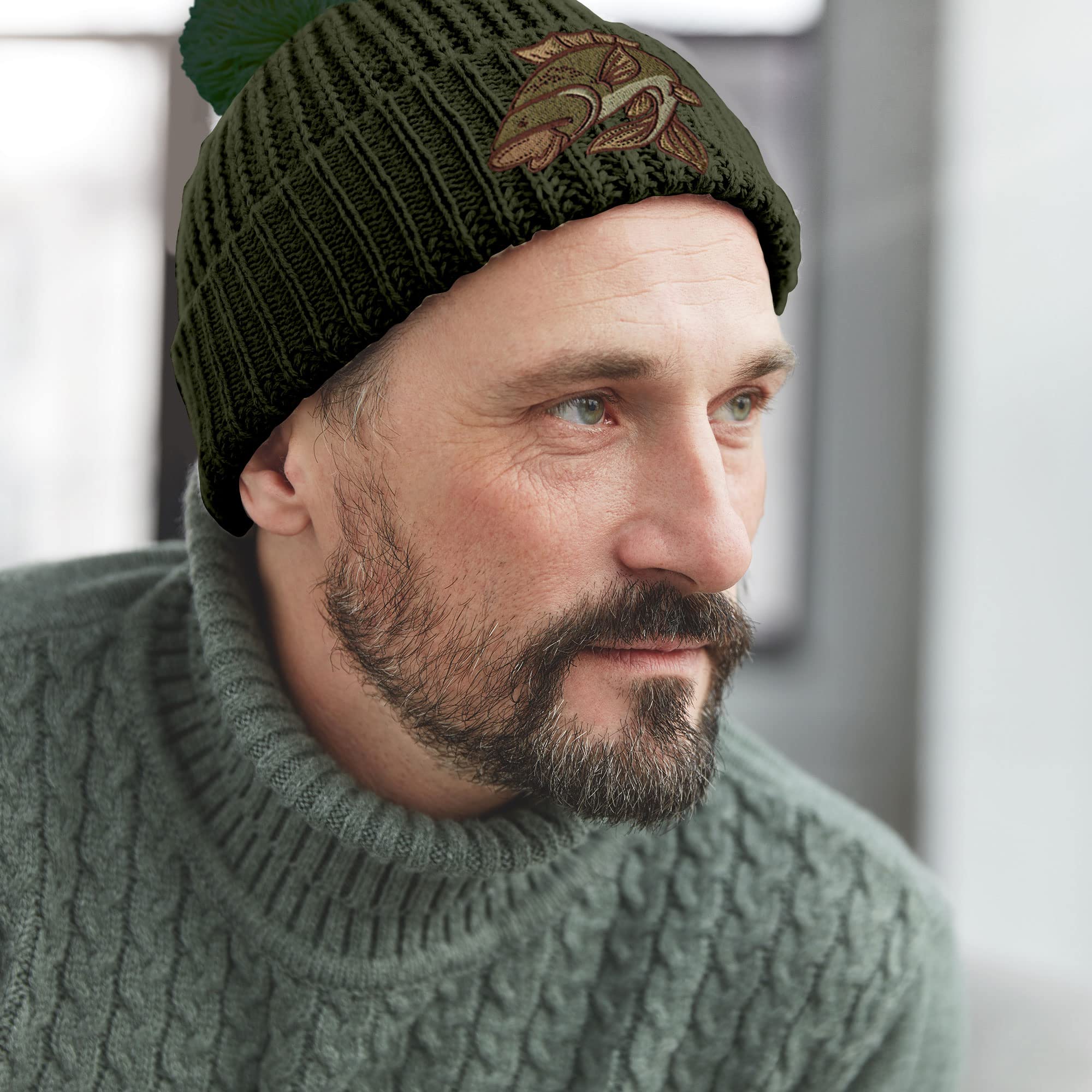 Bang Tidy Fishing Beanie Hat for Men - Warm Knit Cap with Embroidered Carp Design - Perfect Gift for Anglers & Outdoor Enthusiasts - Ideal for Fishing, Hunting & Winter Activities