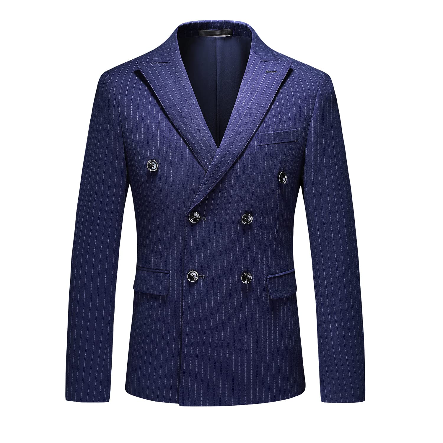 Men's 3 Piece Double Breasted Pinstripe Slim Fit Suit Set - Tuxedo Jacket, Vest & Pants for Business, Wedding, Prom | Formal Office Attire & Special Occasion Outfit