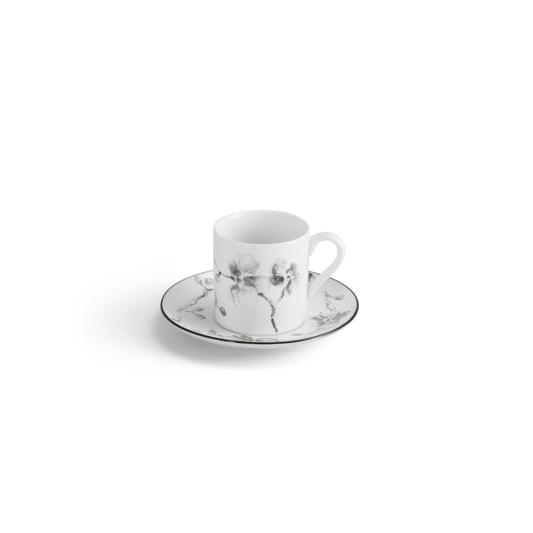Black Orchid Demitasse Espresso Cups - Elegant Porcelain Coffee Set for Espresso, Cappuccino & Tea - Perfect for Home, Cafe & Restaurant Use