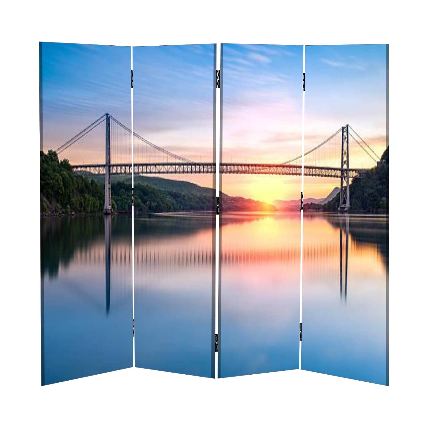 Hudson River Sunrise 4-Panel Canvas Room Divider - Folding Privacy Screen & Wall Partition for Home Office, Bedroom, and Living Room | Temporary Space Separator for Indoor Decor