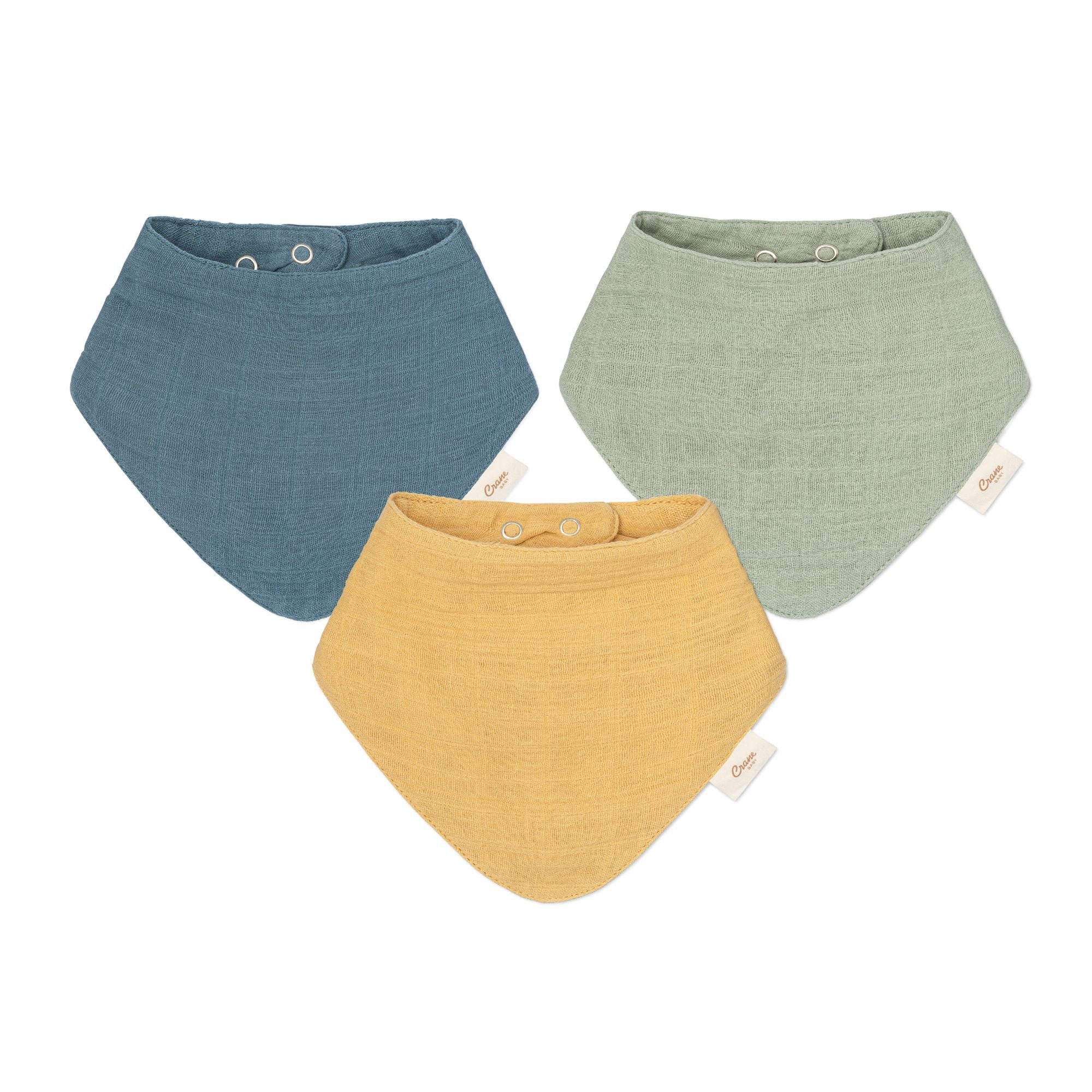 Crane Baby Muslin 3-Piece Bib Set - Soft Absorbent Drool Bibs for Newborns & Infants - Perfect for Feeding, Teething & Everyday Use - River Design